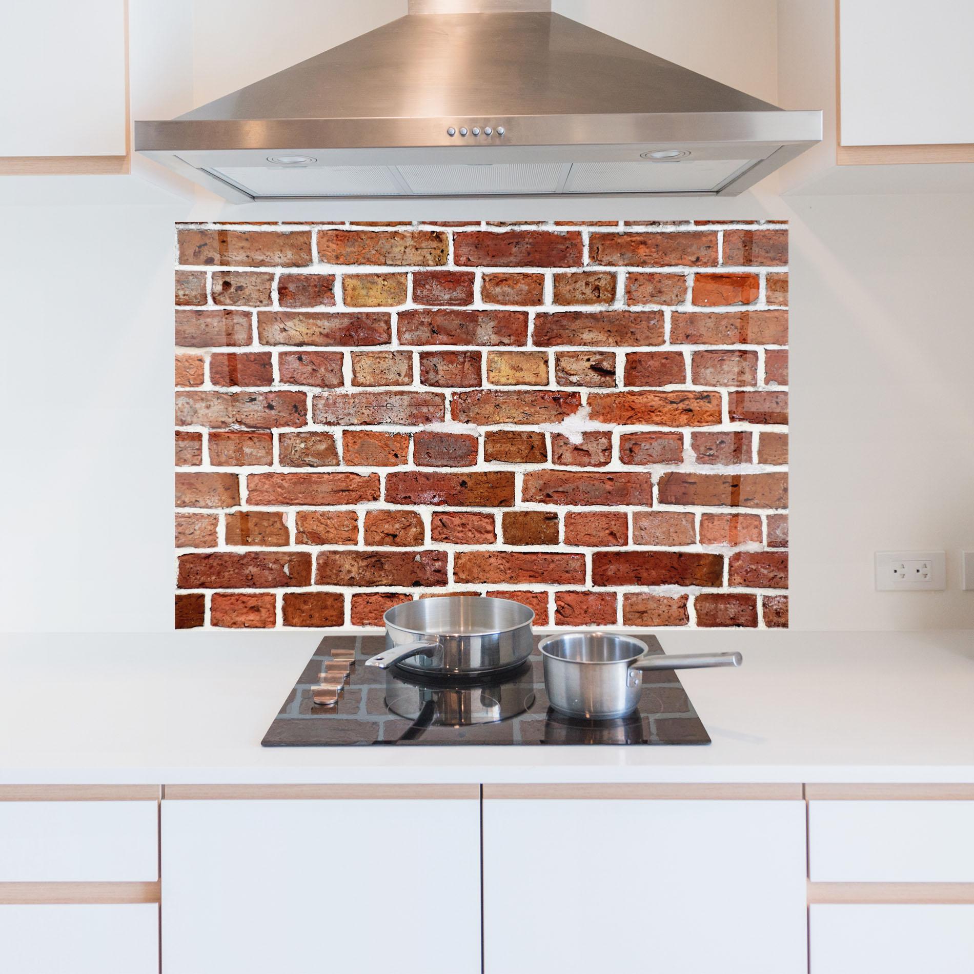 Küchenrückwand Glas Stained Bricks mockup 5
