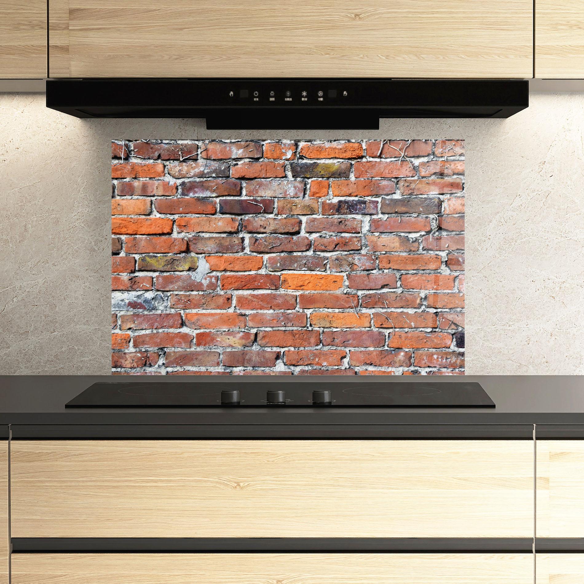 Küchenrückwand Glas Aged Bricks mockup 3