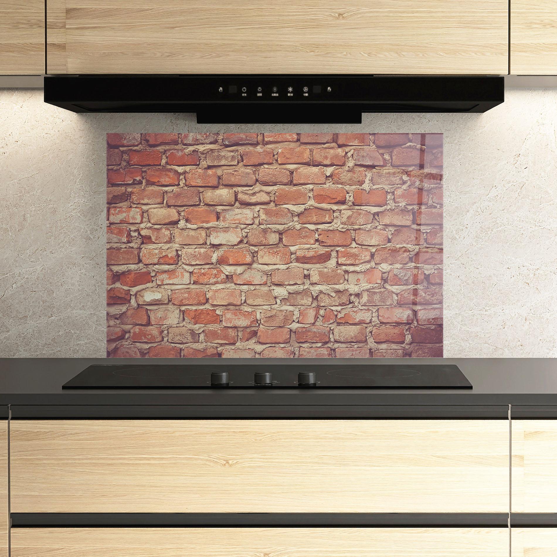 Küchenrückwand Glas Bricks With Cement mockup 3