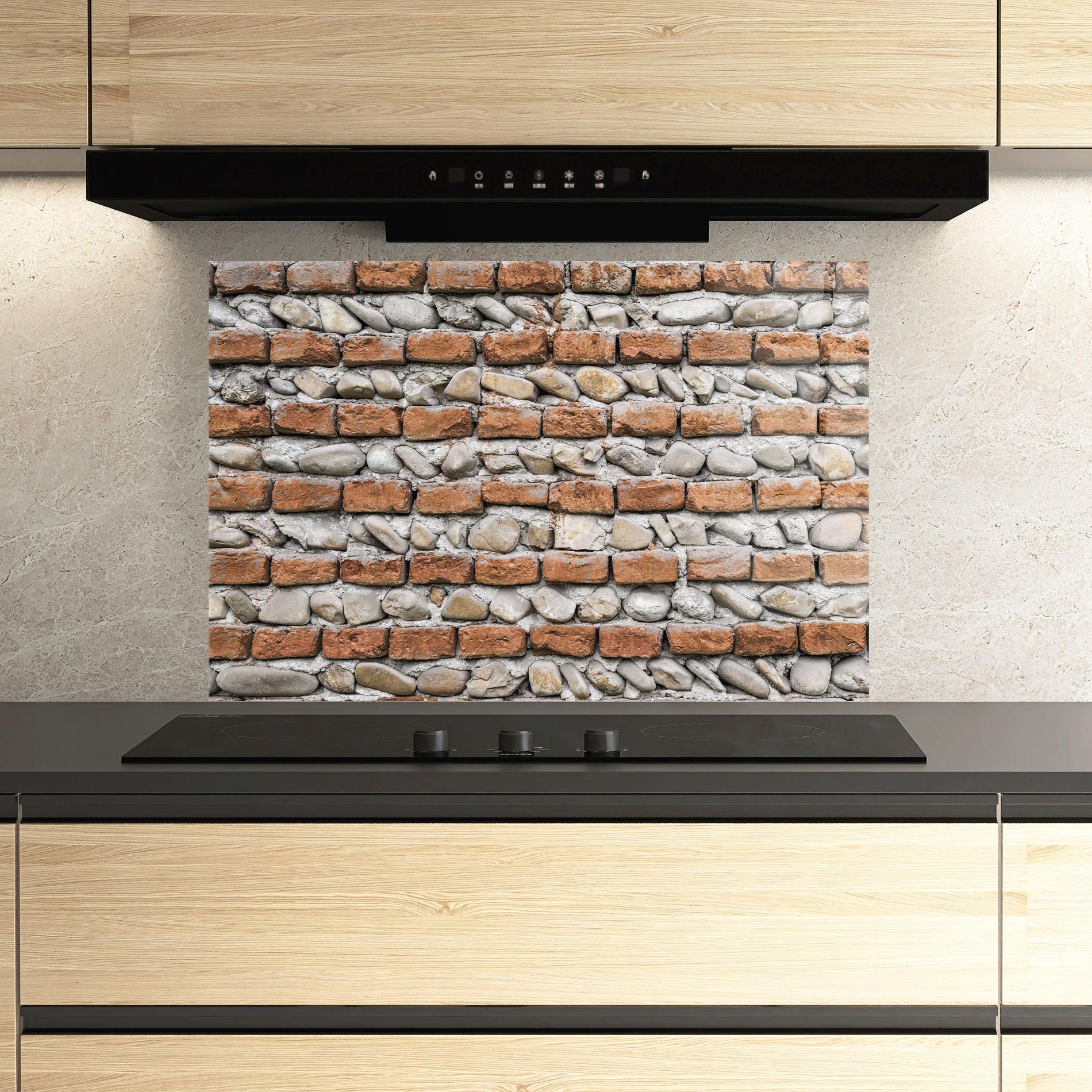 Küchenrückwand Glas Bricks With Stones mockup 3