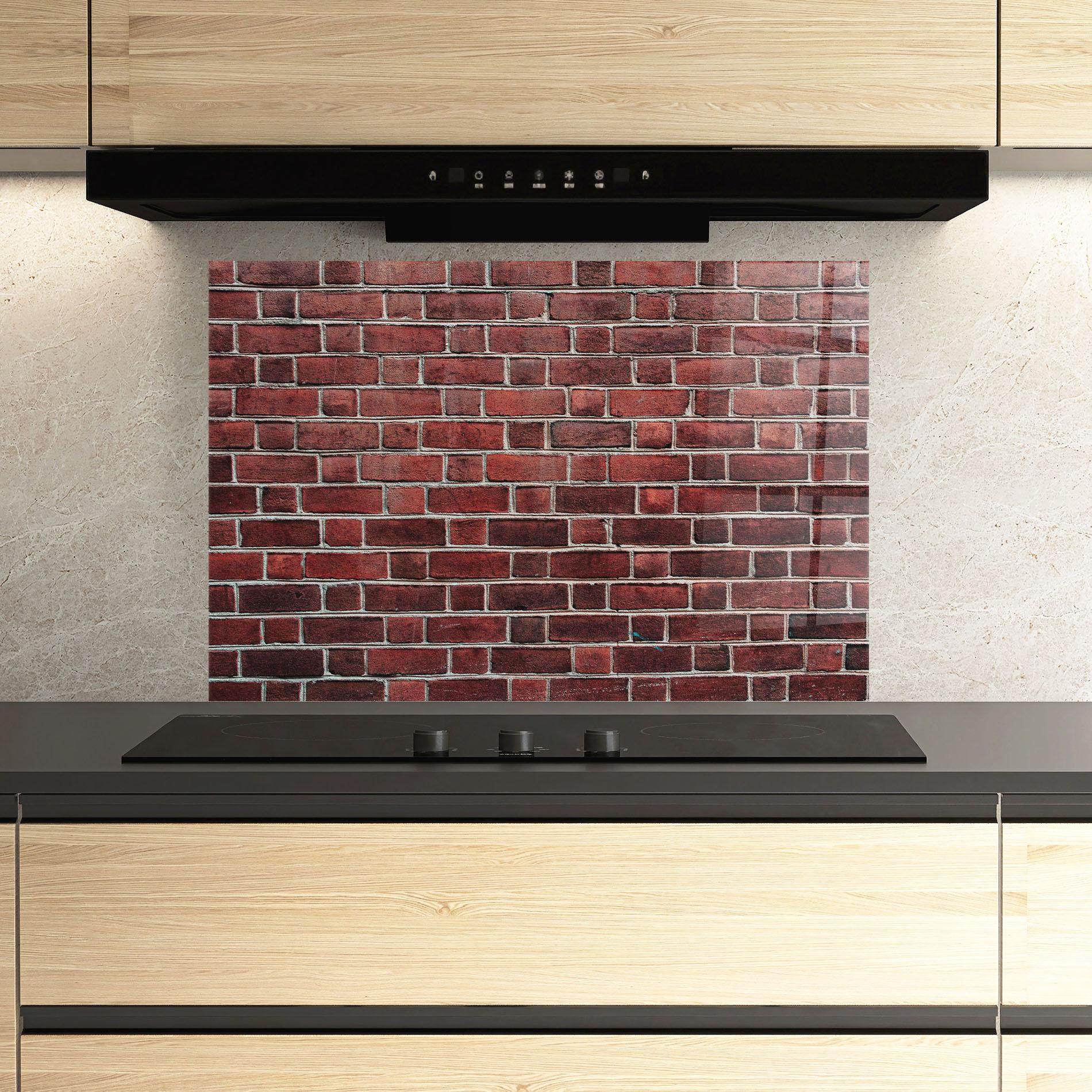 Küchenrückwand Glas Burgundy Bricks mockup 3