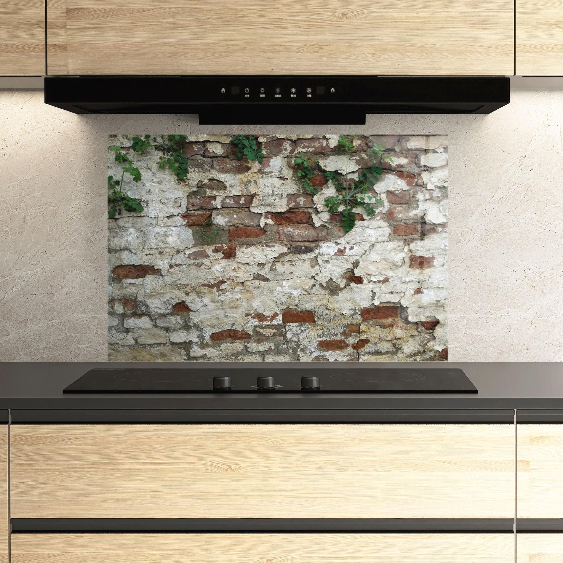 Küchenrückwand Glas Shabby Bricks mockup 3