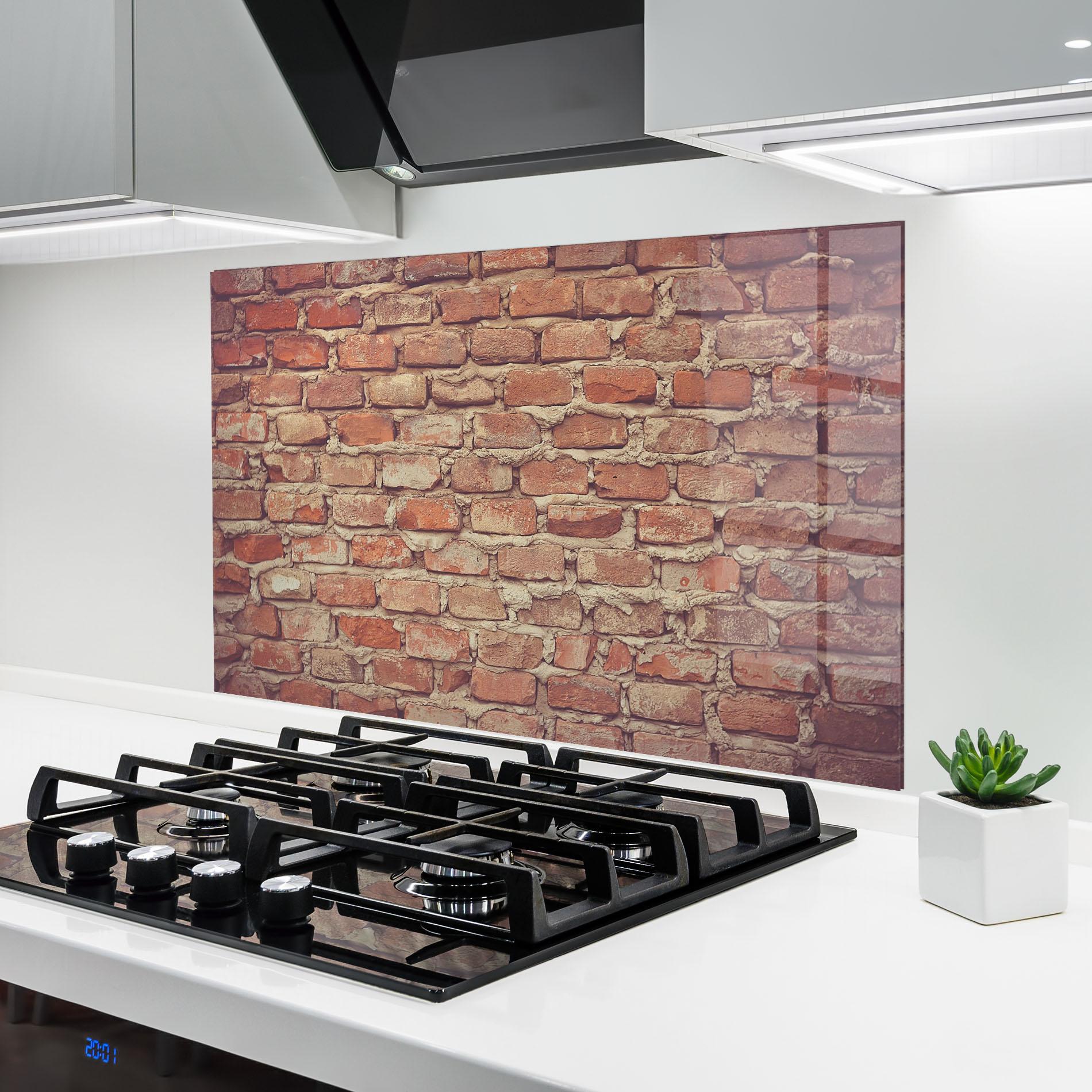 Küchenrückwand Glas Bricks With Cement mockup 6