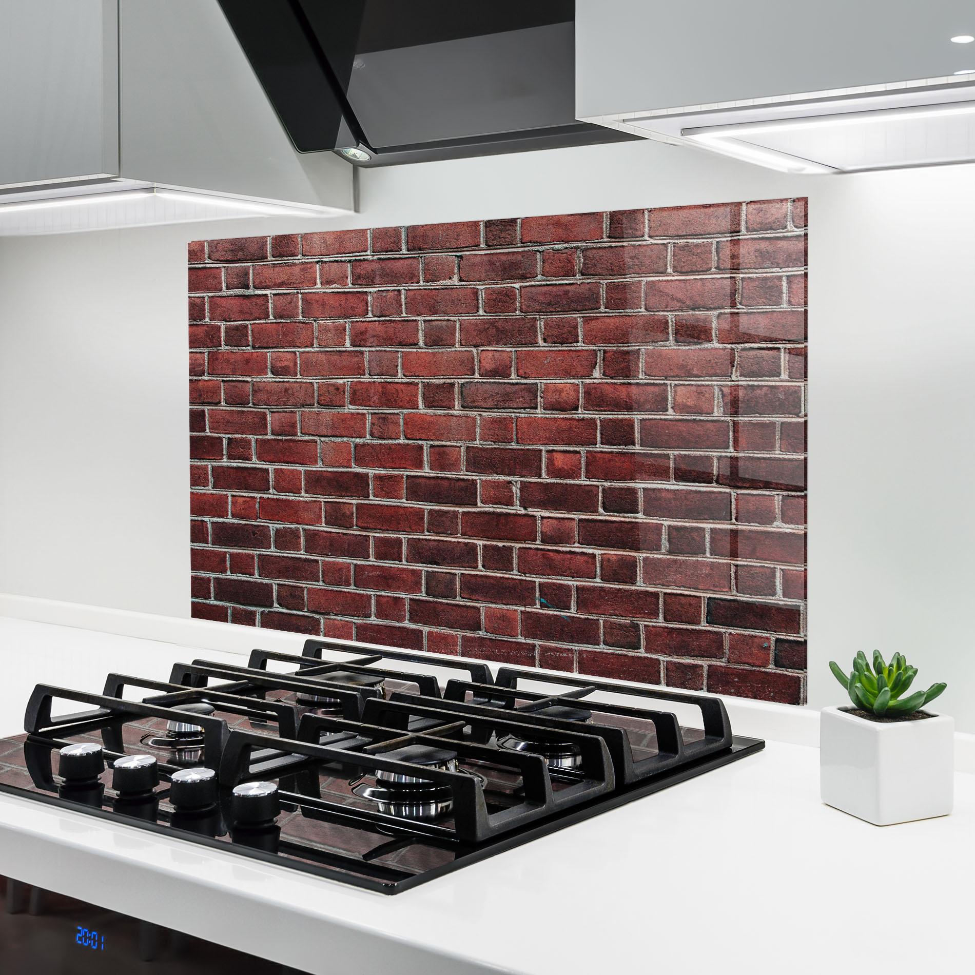 Küchenrückwand Glas Burgundy Bricks mockup 6