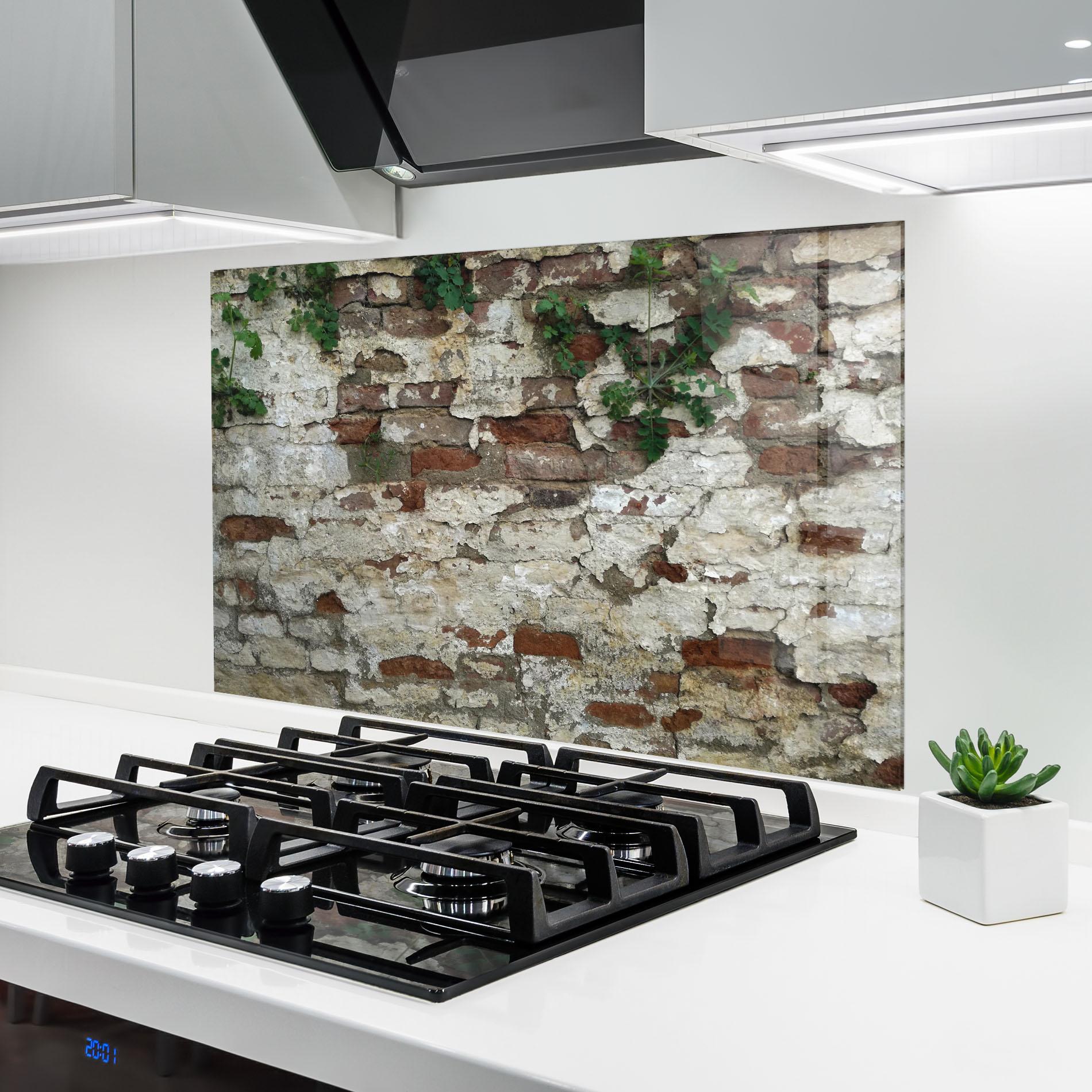 Küchenrückwand Glas Shabby Bricks mockup 6