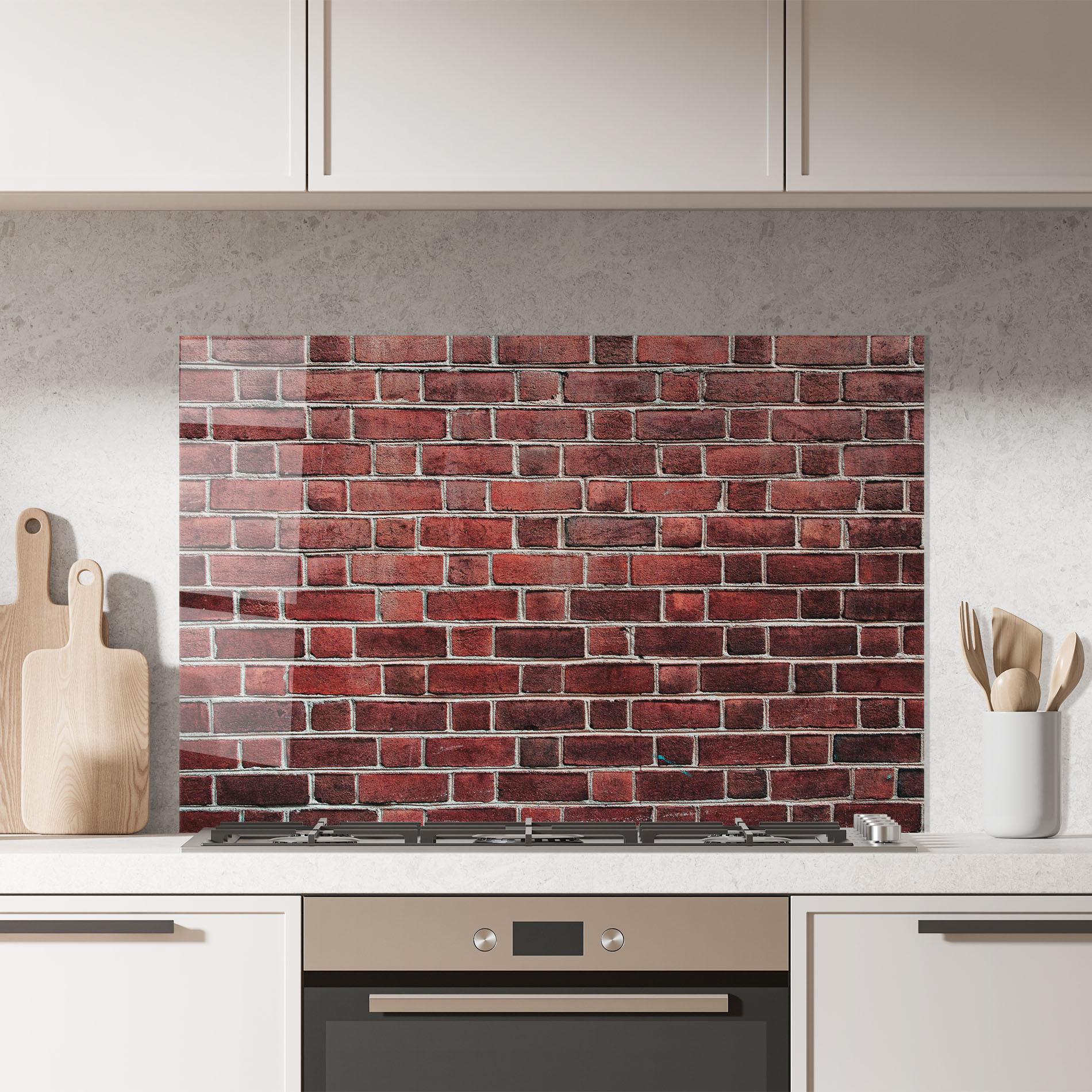 Küchenrückwand Glas Burgundy Bricks mockup 7