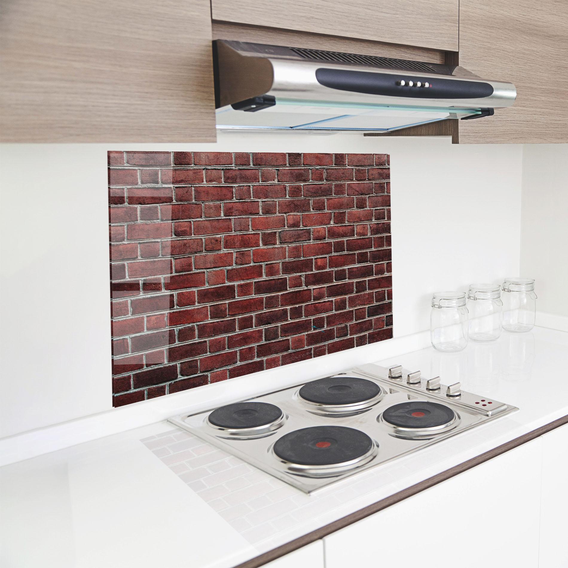 Küchenrückwand Glas Burgundy Bricks mockup 8