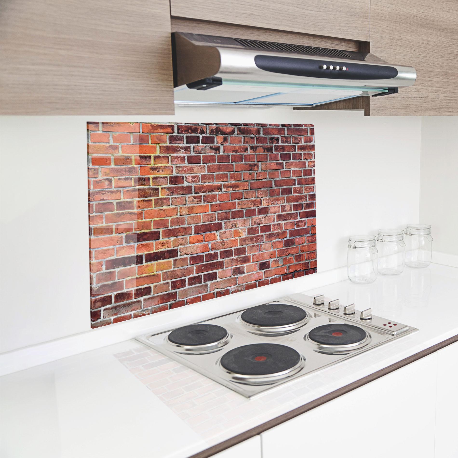 Küchenrückwand Glas Dirty Bricks mockup 8