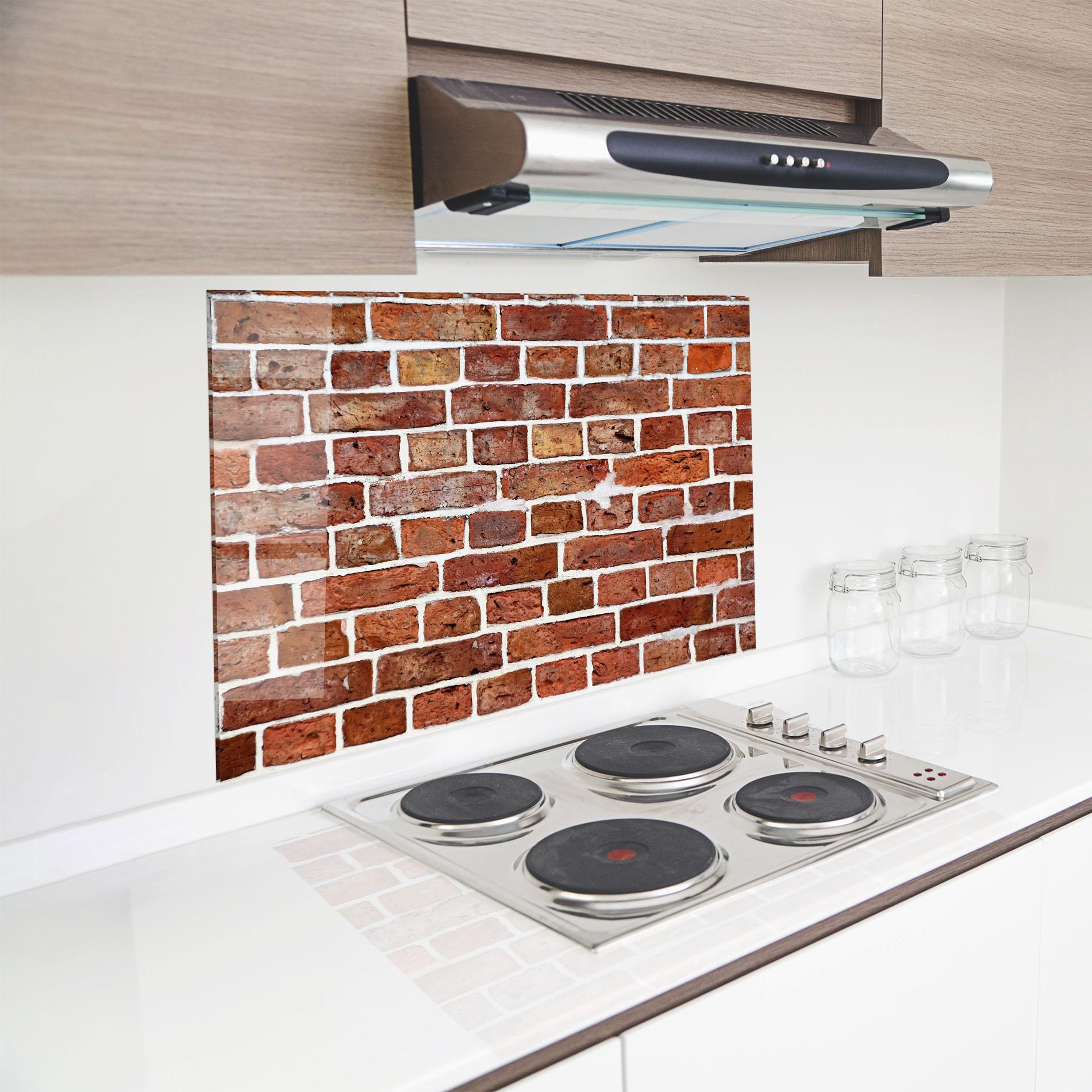 Küchenrückwand Glas Stained Bricks mockup 8
