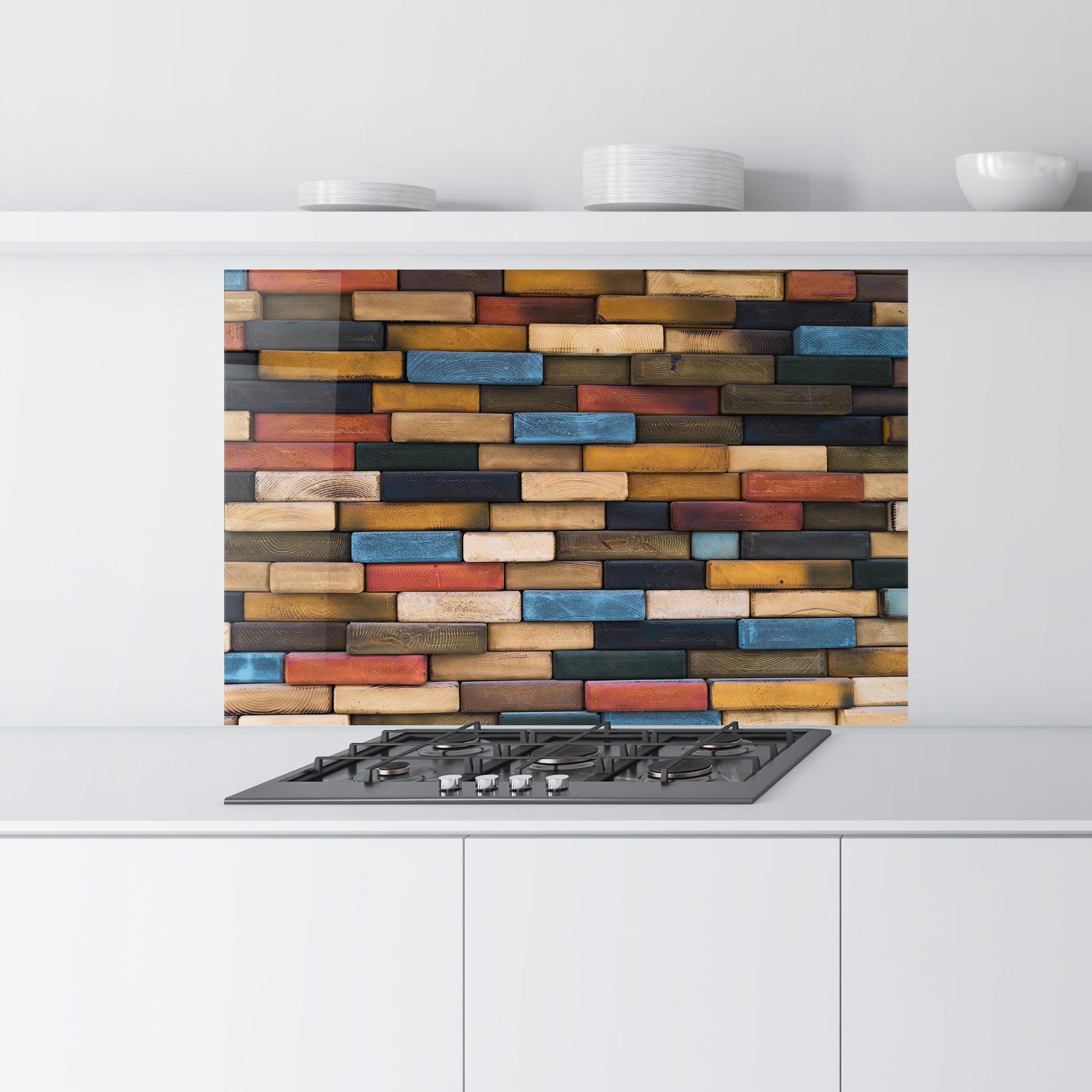 Küchenrückwand Glas Colorul Wood mockup 9
