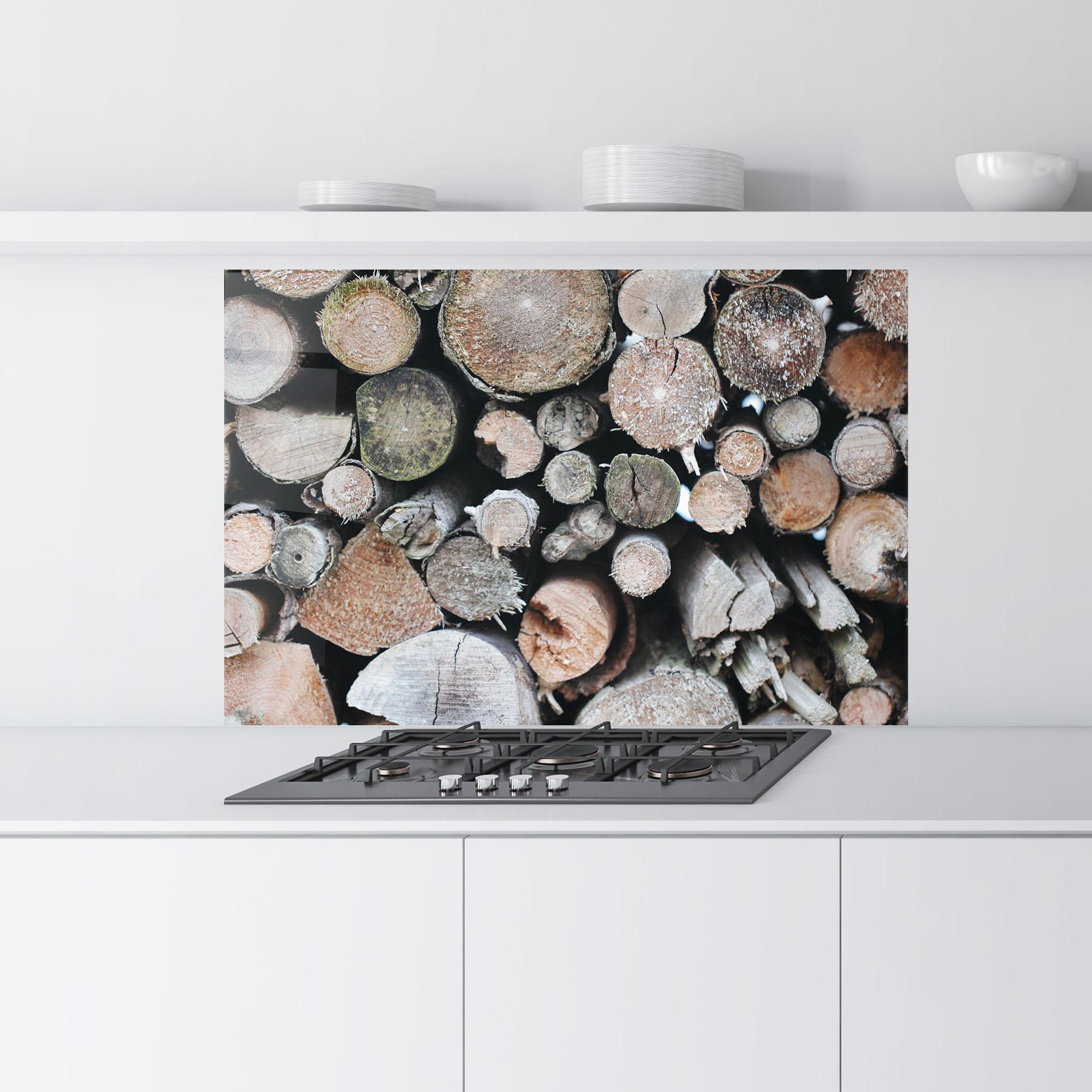 Küchenrückwand Glas Many Logs 2 mockup 9