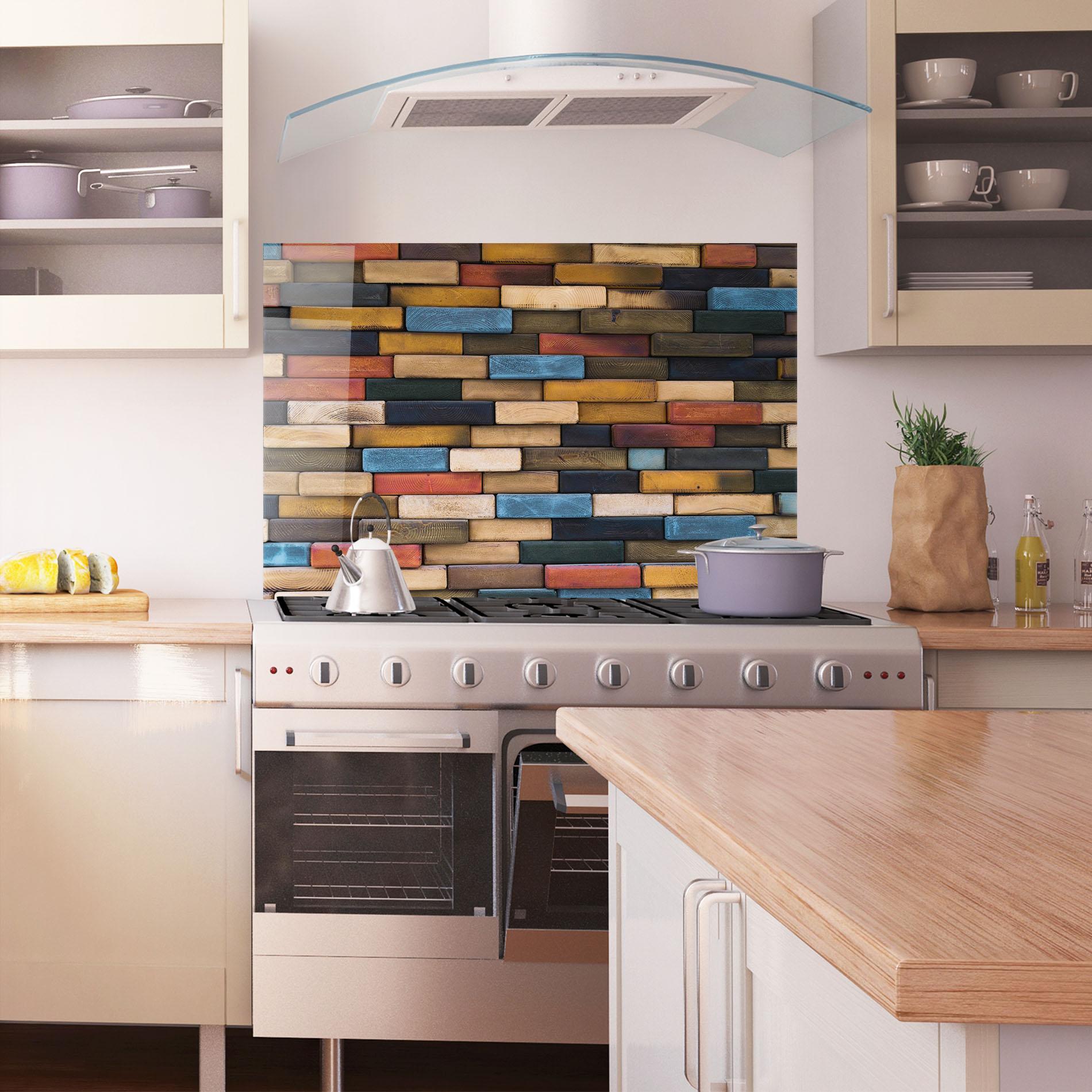 Küchenrückwand Glas Colorul Wood mockup 1