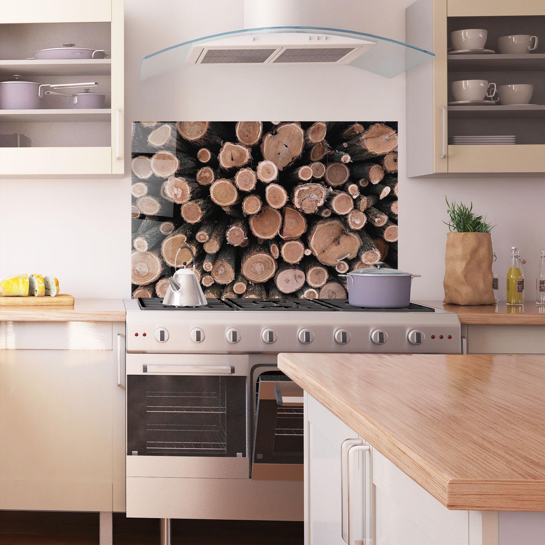 Küchenrückwand Glas Many Logs mockup 1