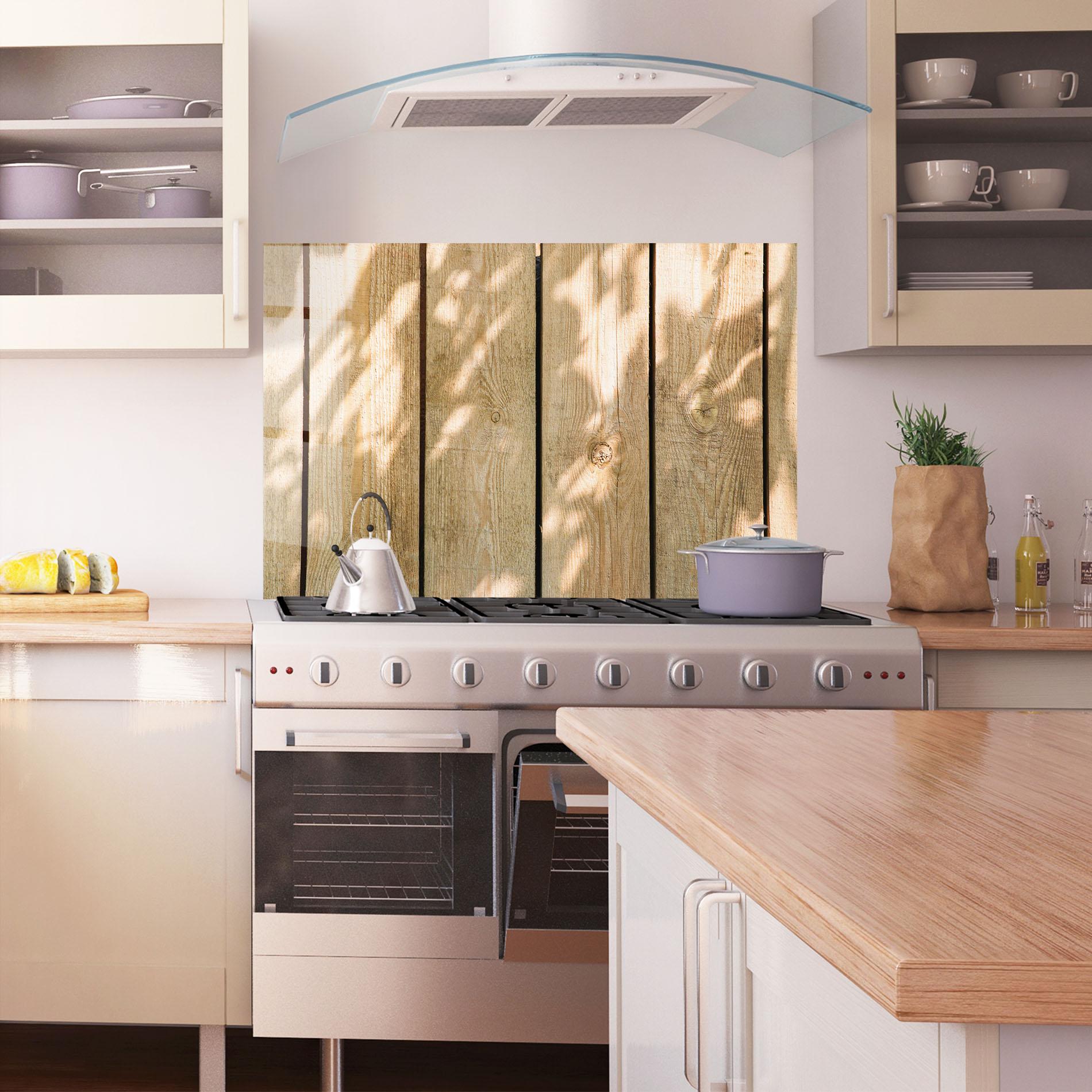 Küchenrückwand Glas Shadows On Wood mockup 1