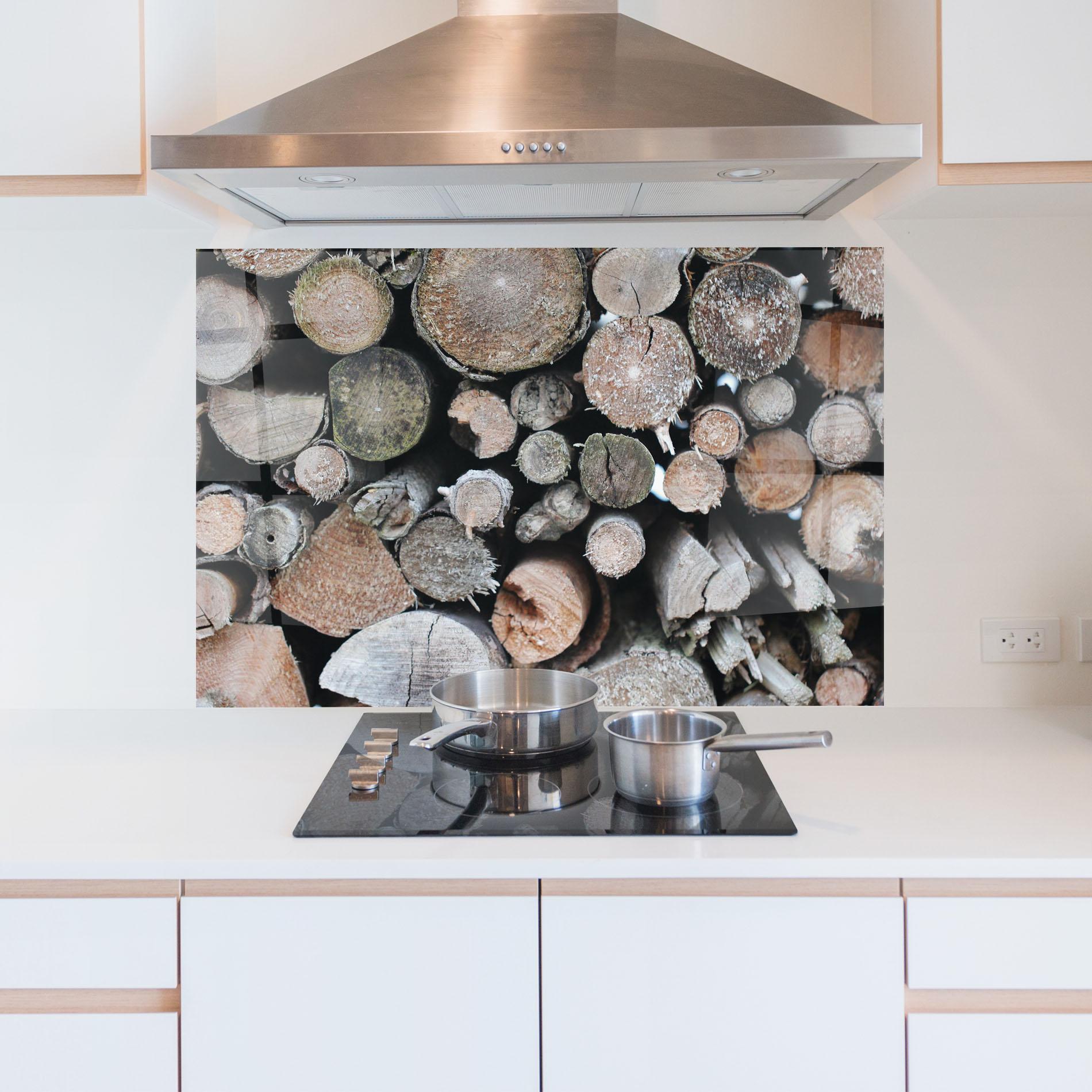 Küchenrückwand Glas Many Logs 2 mockup 5