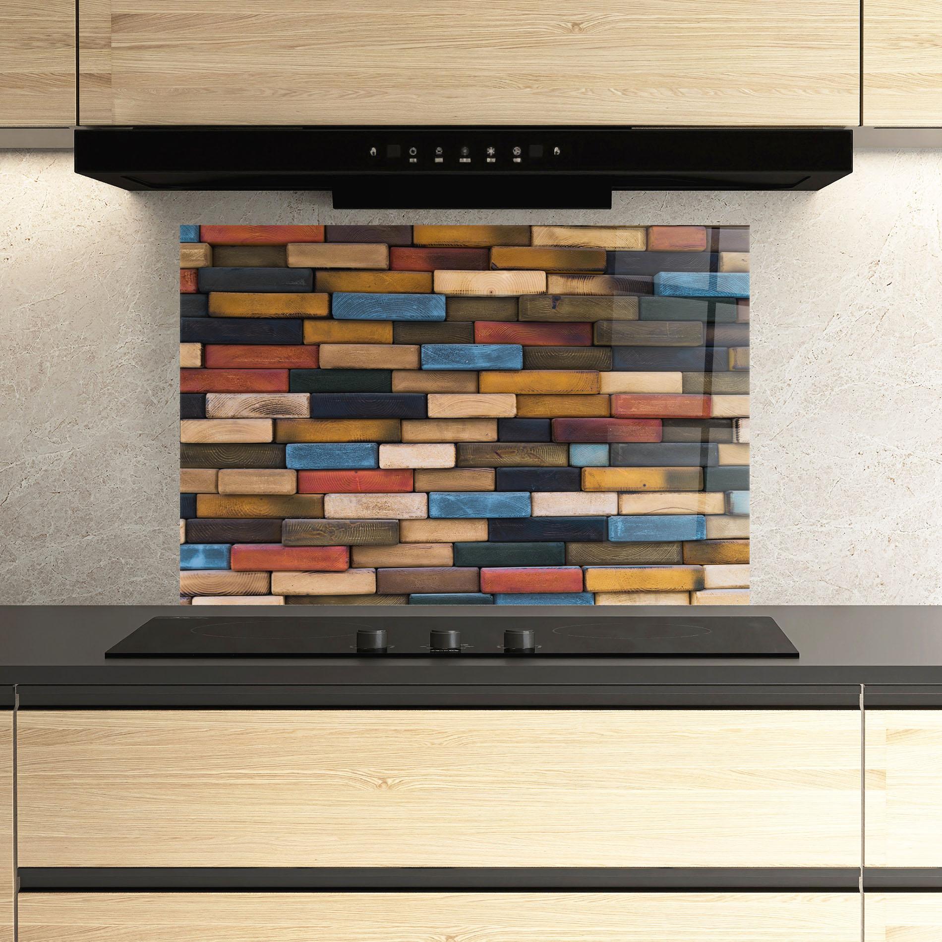 Küchenrückwand Glas Colorul Wood mockup 3