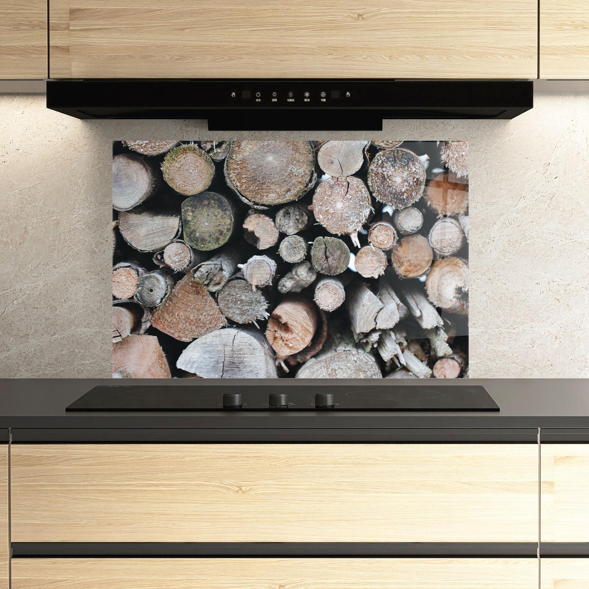 Küchenrückwand Glas Many Logs 2 mockup 3