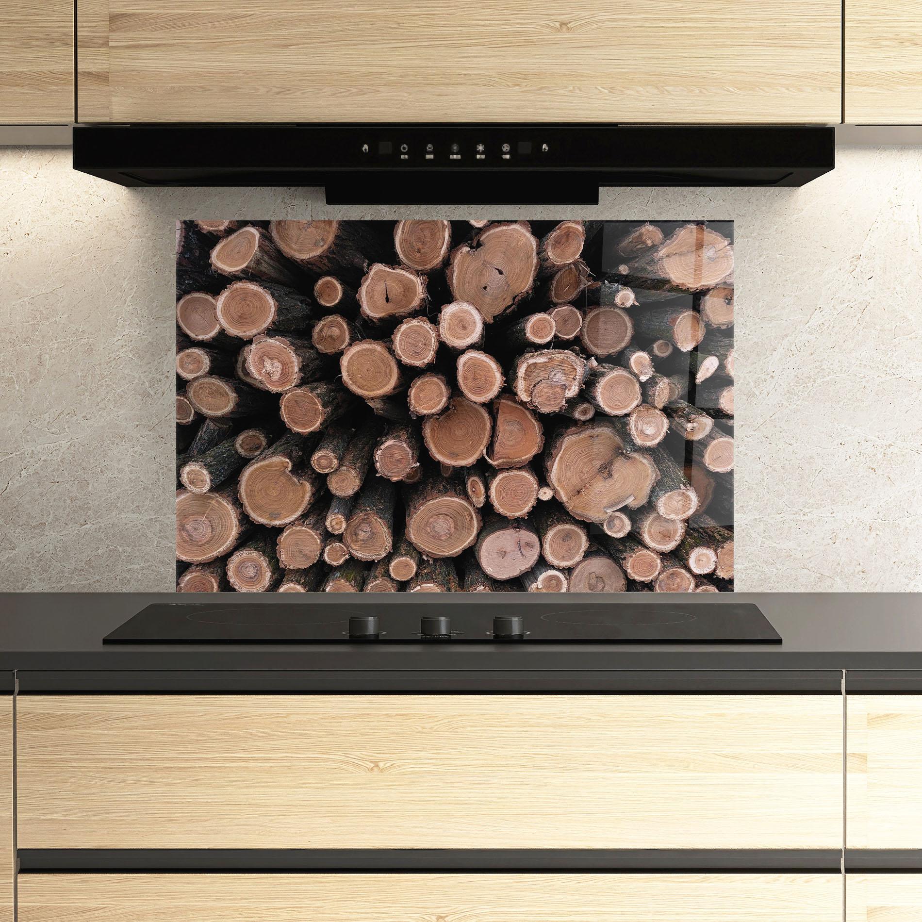 Küchenrückwand Glas Many Logs mockup 3