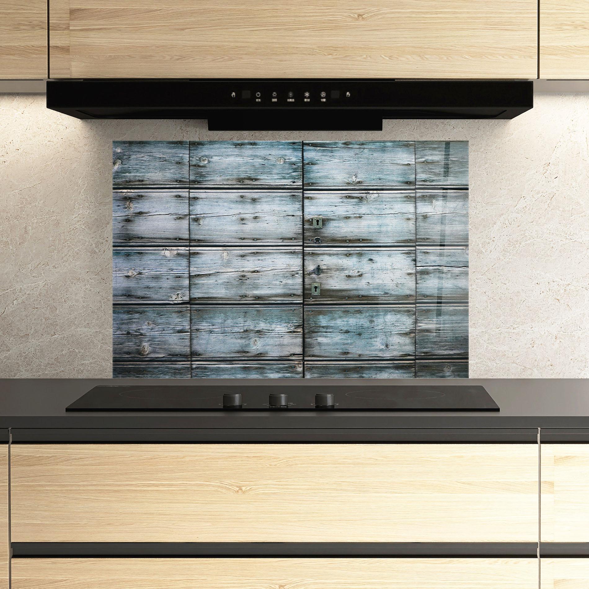 Küchenrückwand Glas Old Wood Texture mockup 3