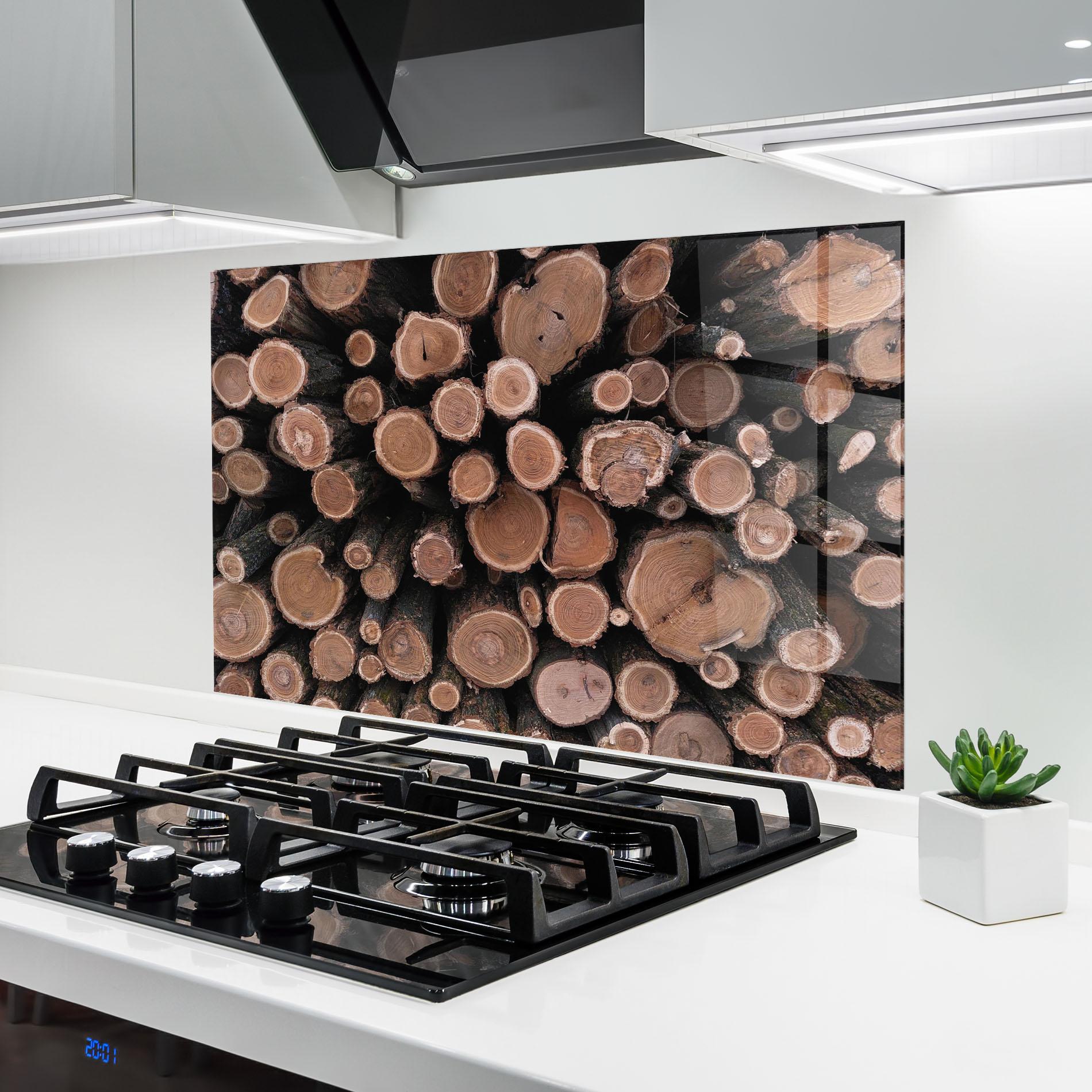 Küchenrückwand Glas Many Logs mockup 6