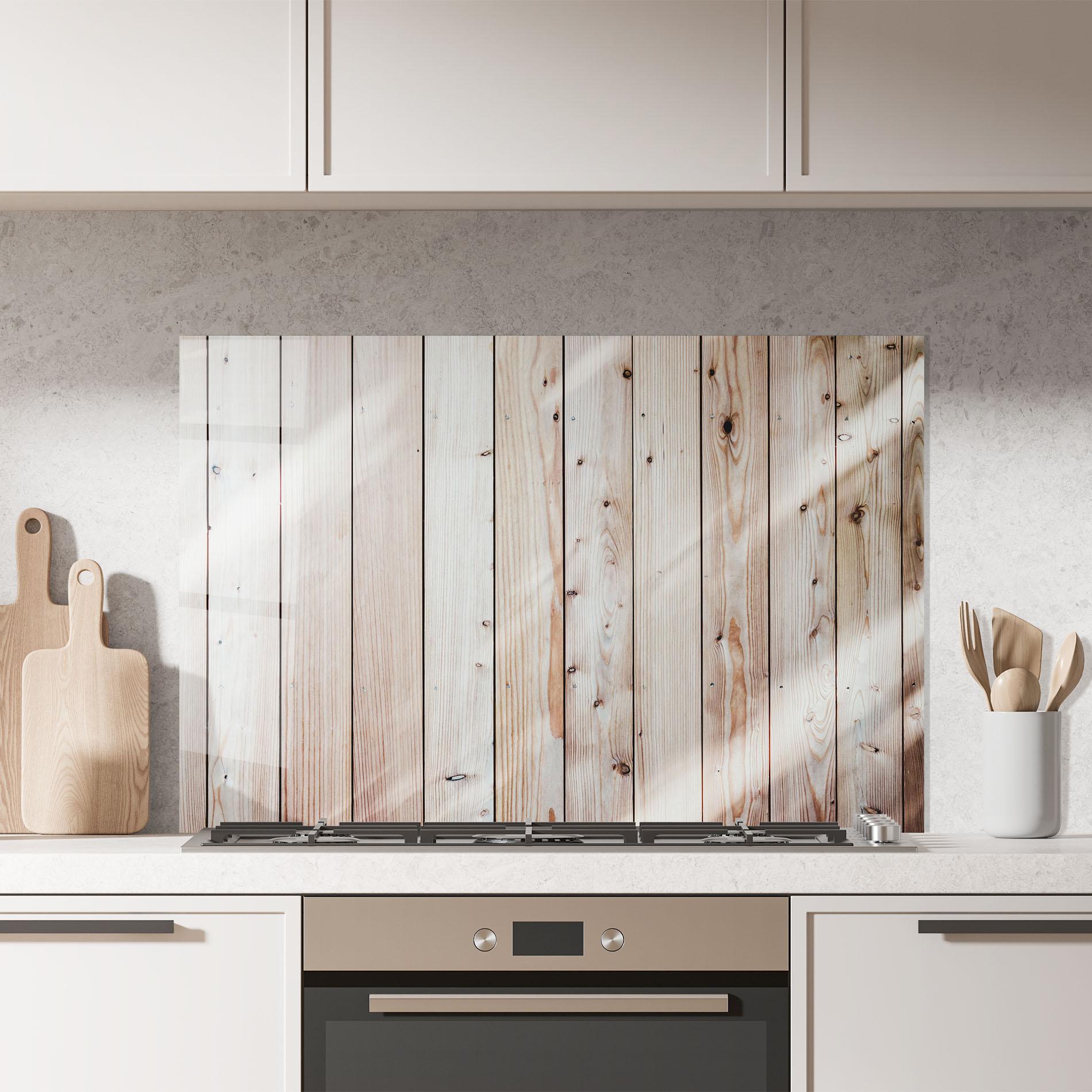 Küchenrückwand Glas Bright Wood Surface mockup 7