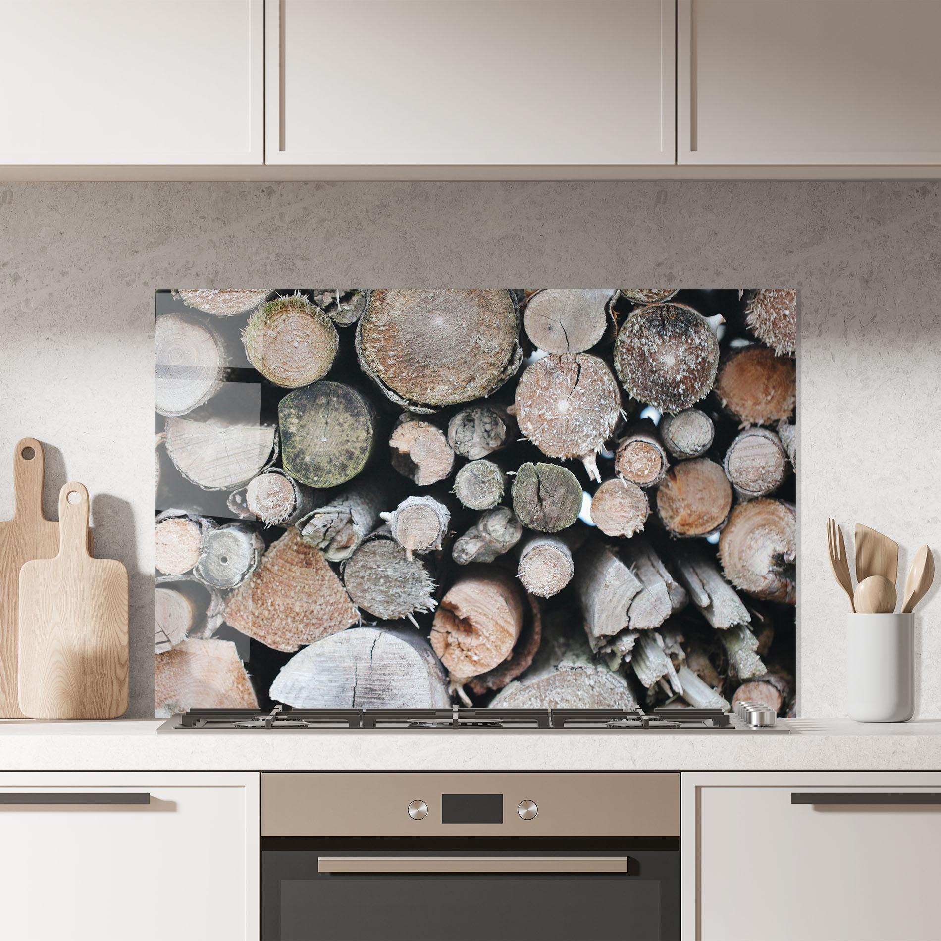 Küchenrückwand Glas Many Logs 2 mockup 7