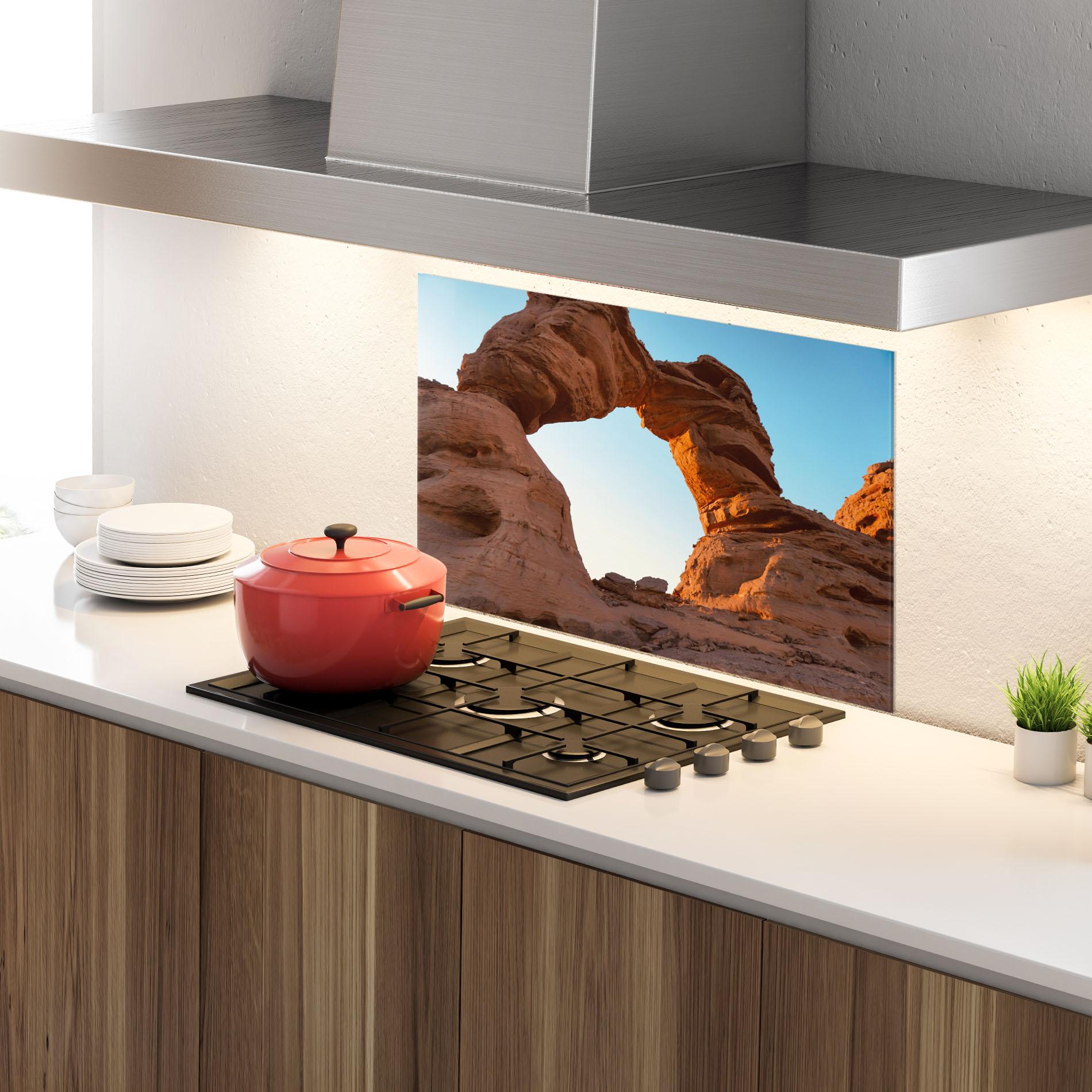 Küchenrückwand Glas Arcade In Desert mockup 4