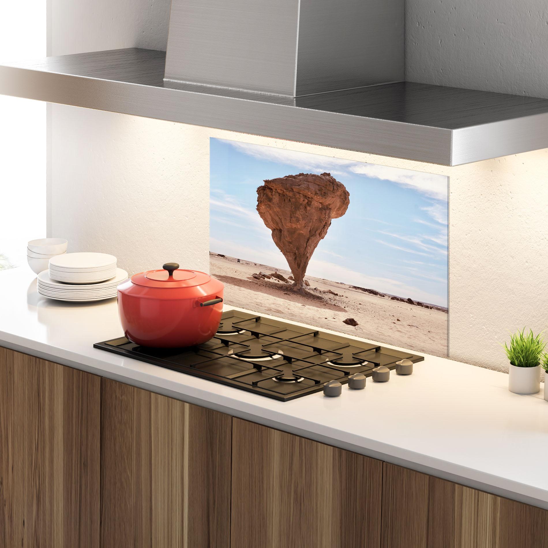 Küchenrückwand Glas Stone In Desert mockup 4