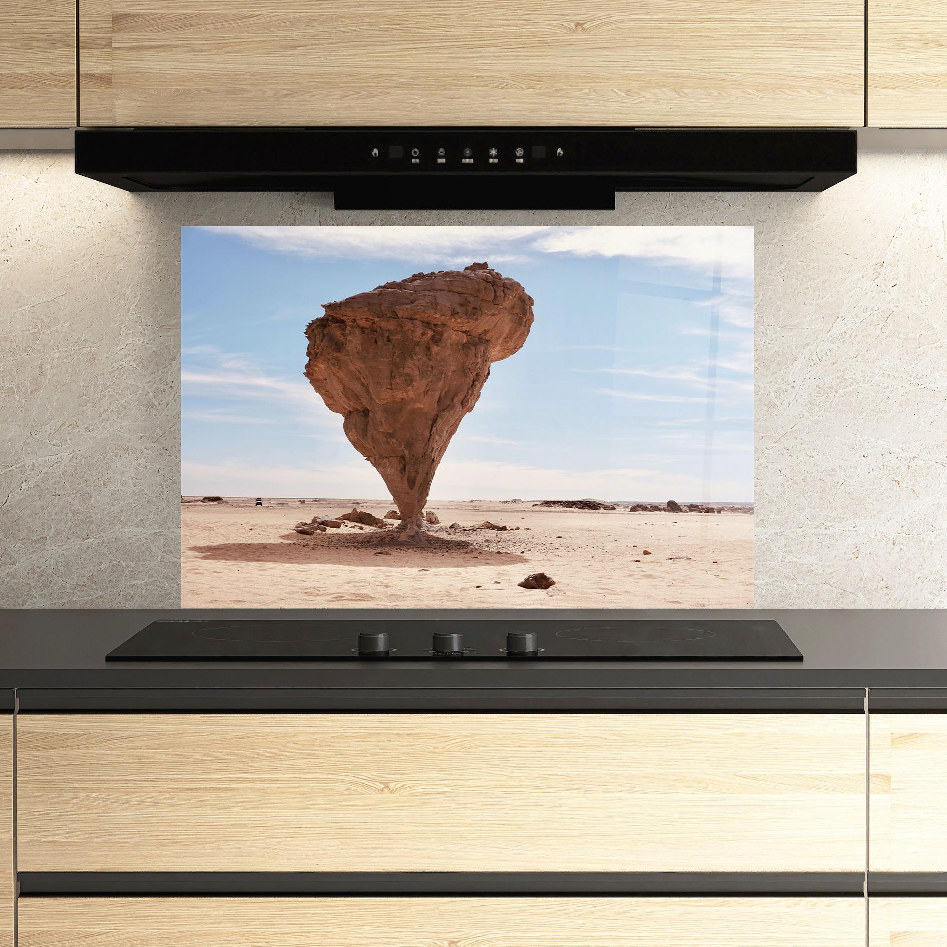 Küchenrückwand Glas Stone In Desert mockup 3