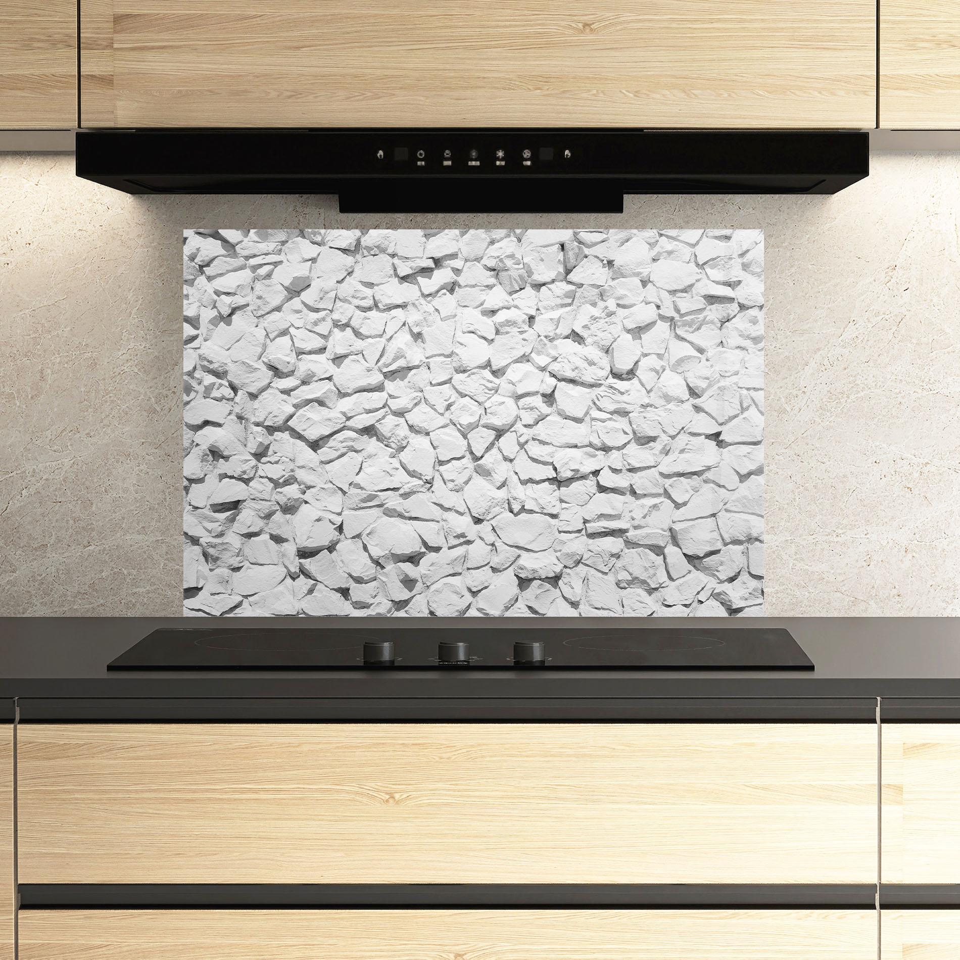 Küchenrückwand Glas White Stones mockup 3