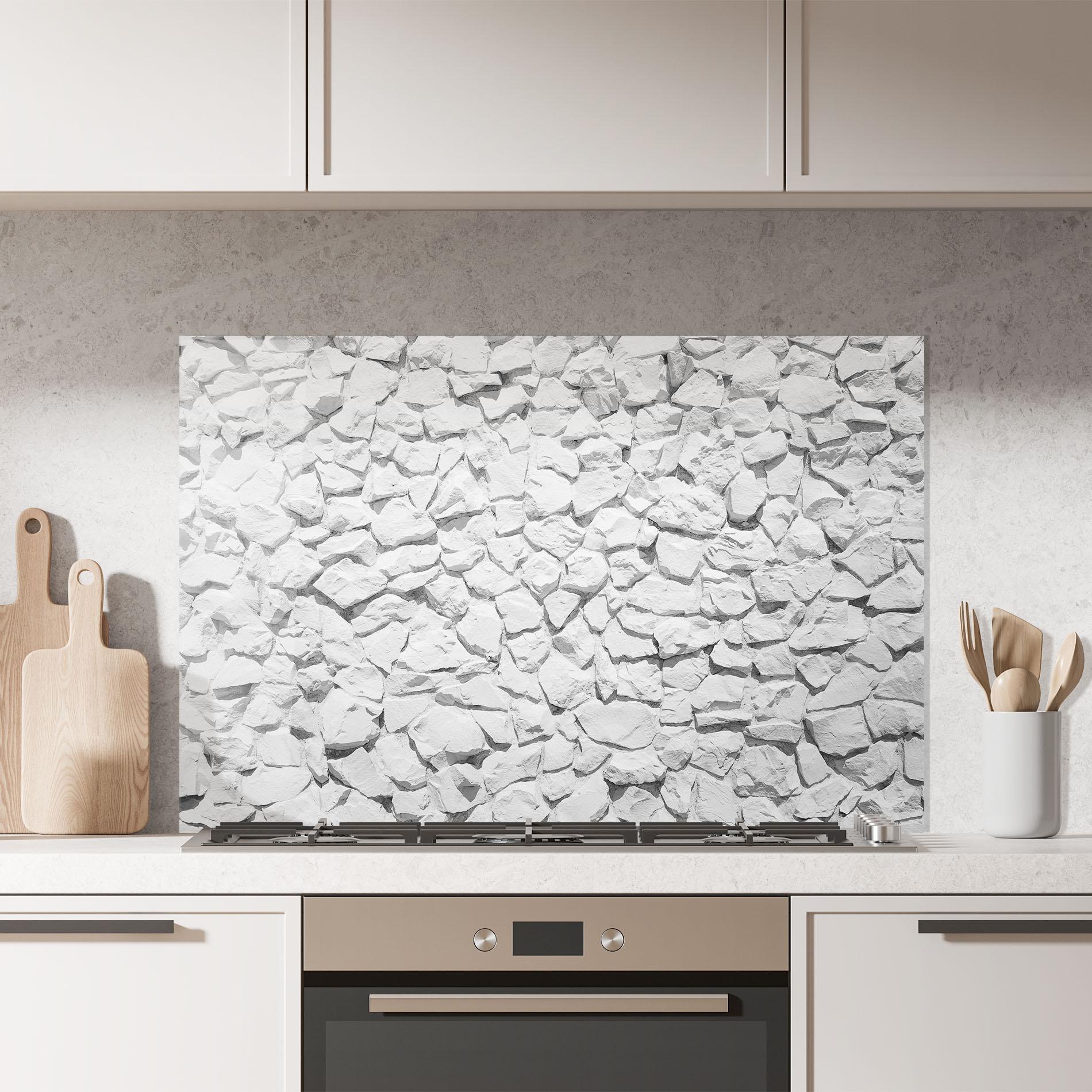 Küchenrückwand Glas White Stones mockup 7