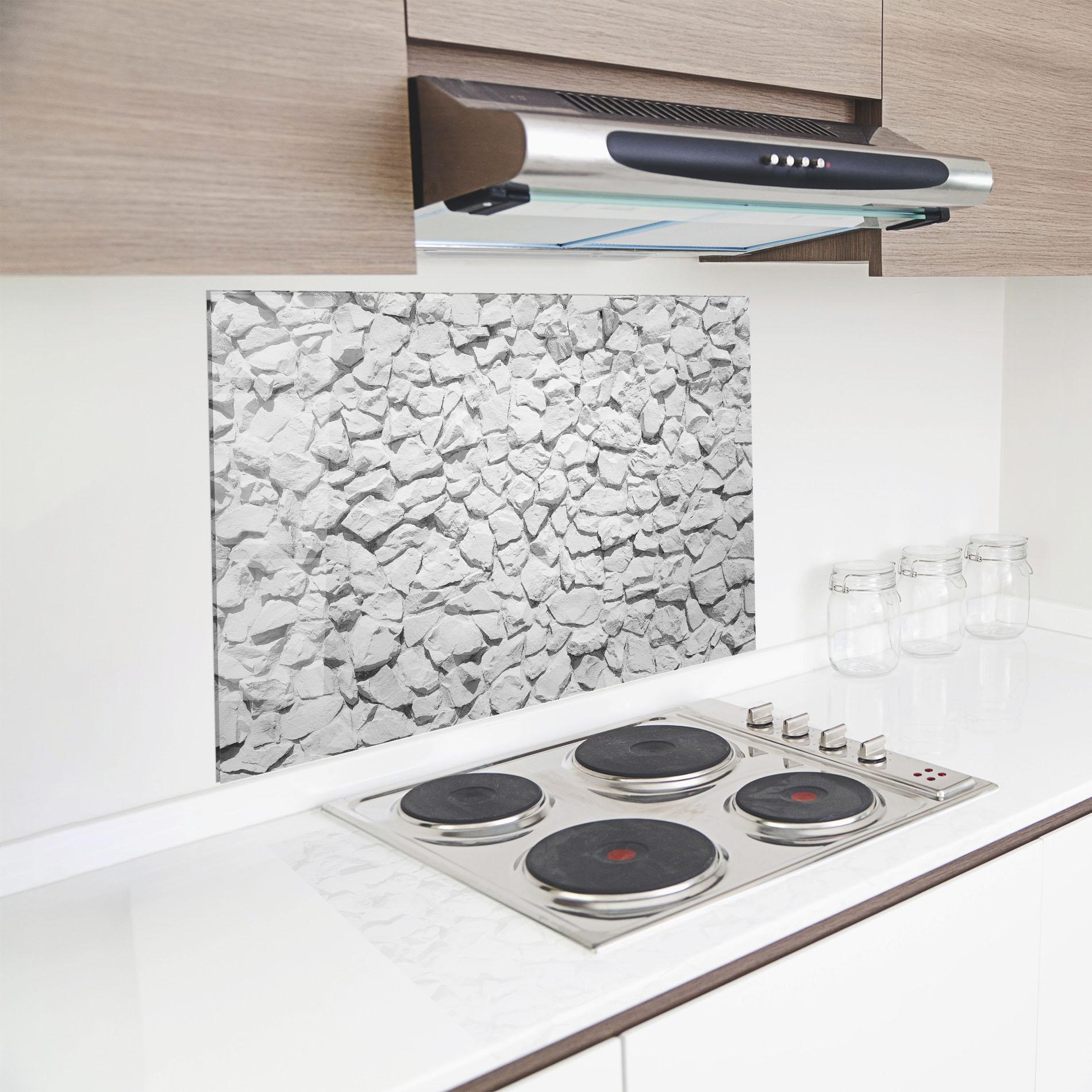 Küchenrückwand Glas White Stones mockup 8