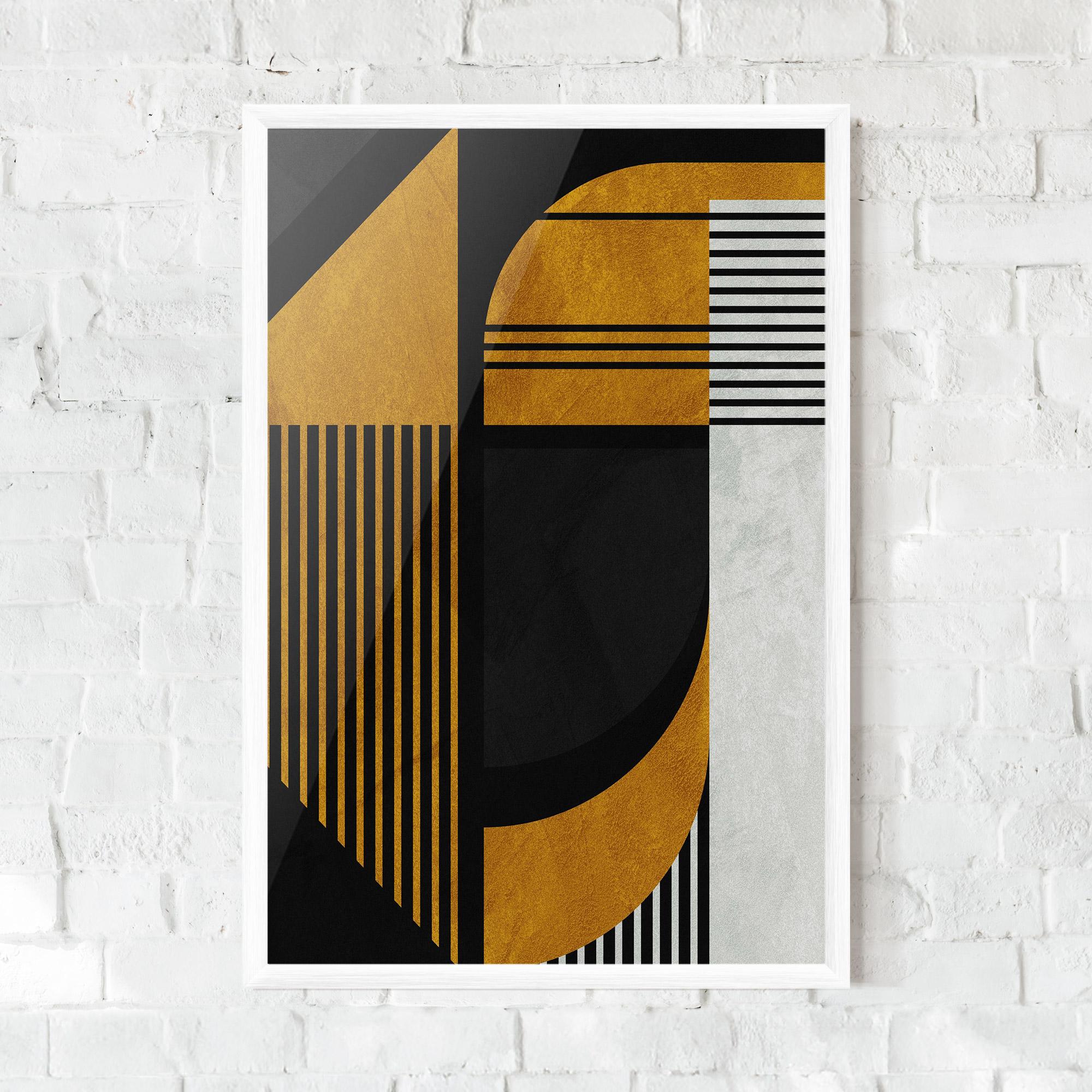 Gerahmte Poster Black Lines On Gold mockup 0