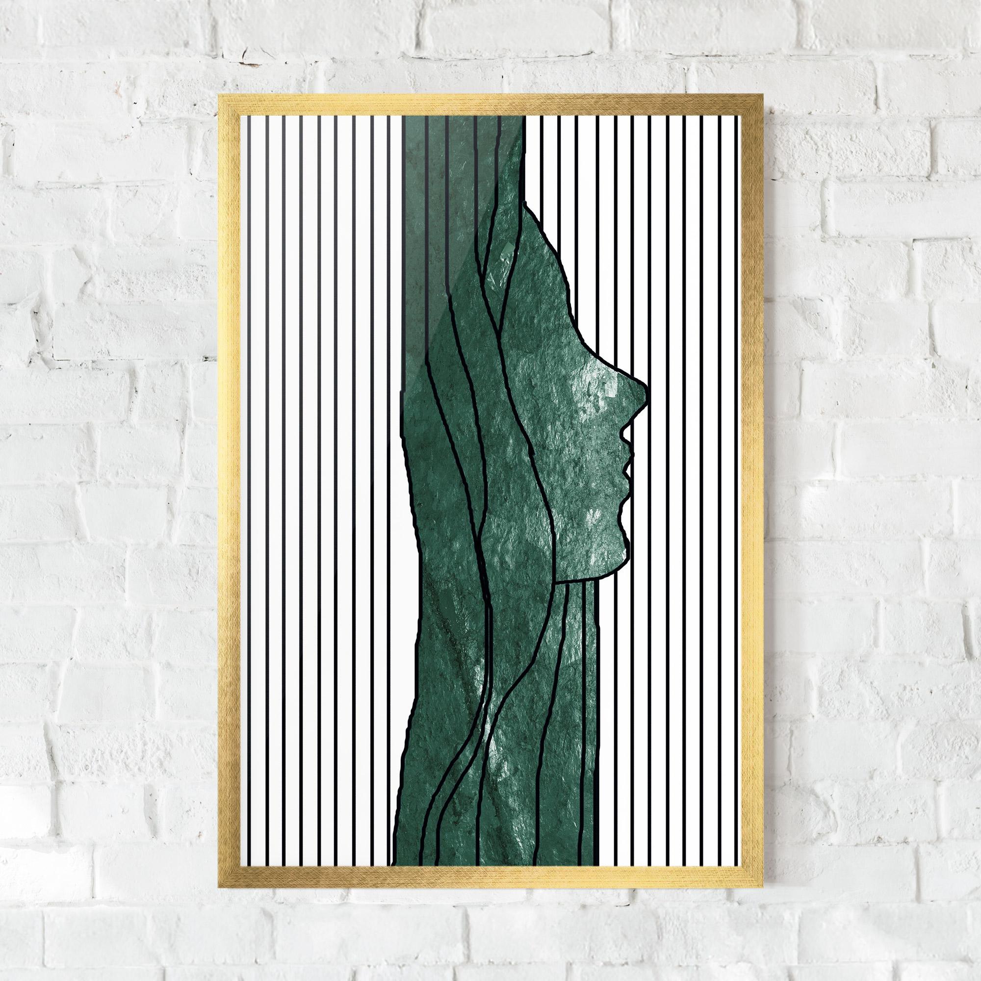 Gerahmte Poster Abstract Green Face mockup 0