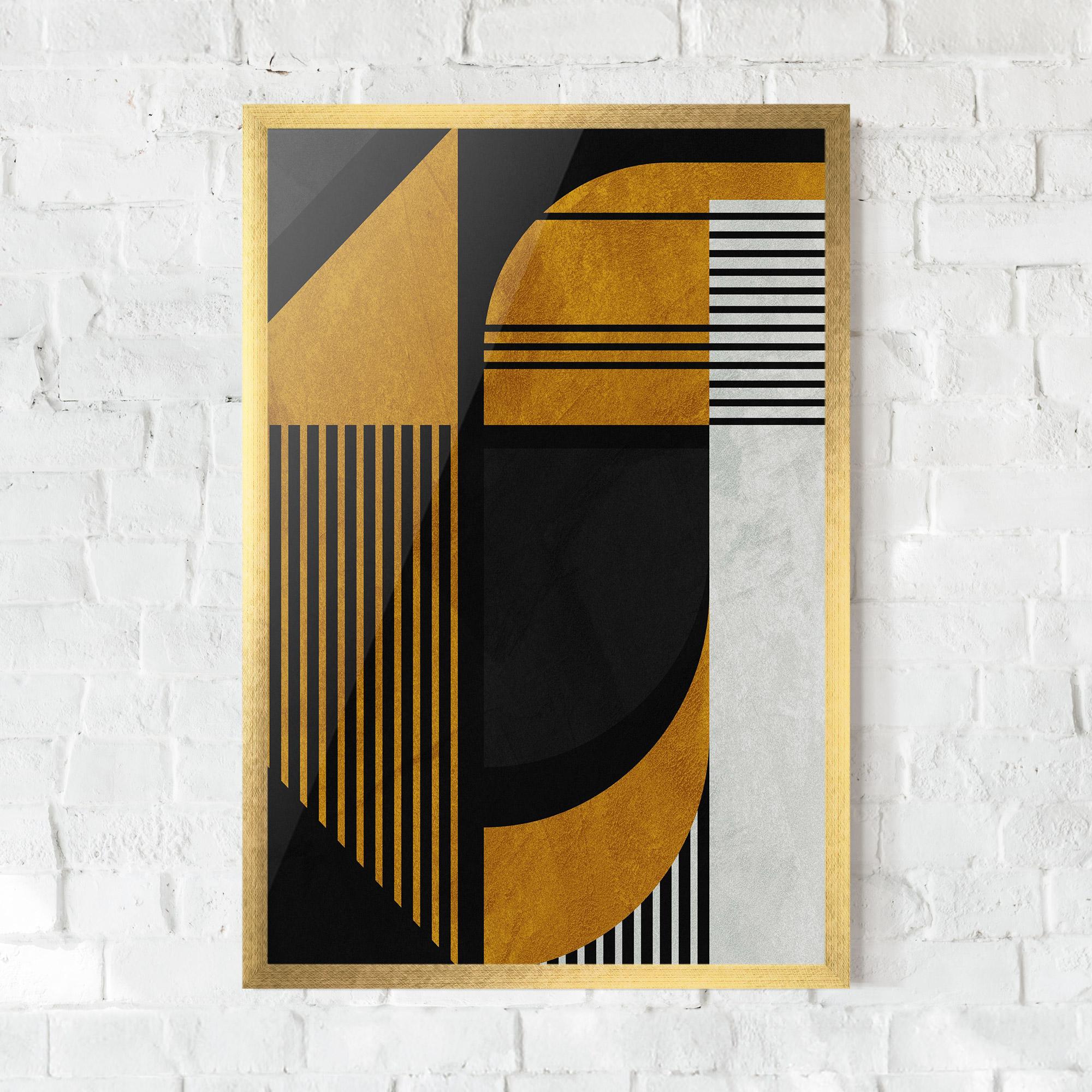 Gerahmte Poster Black Lines On Gold mockup 0