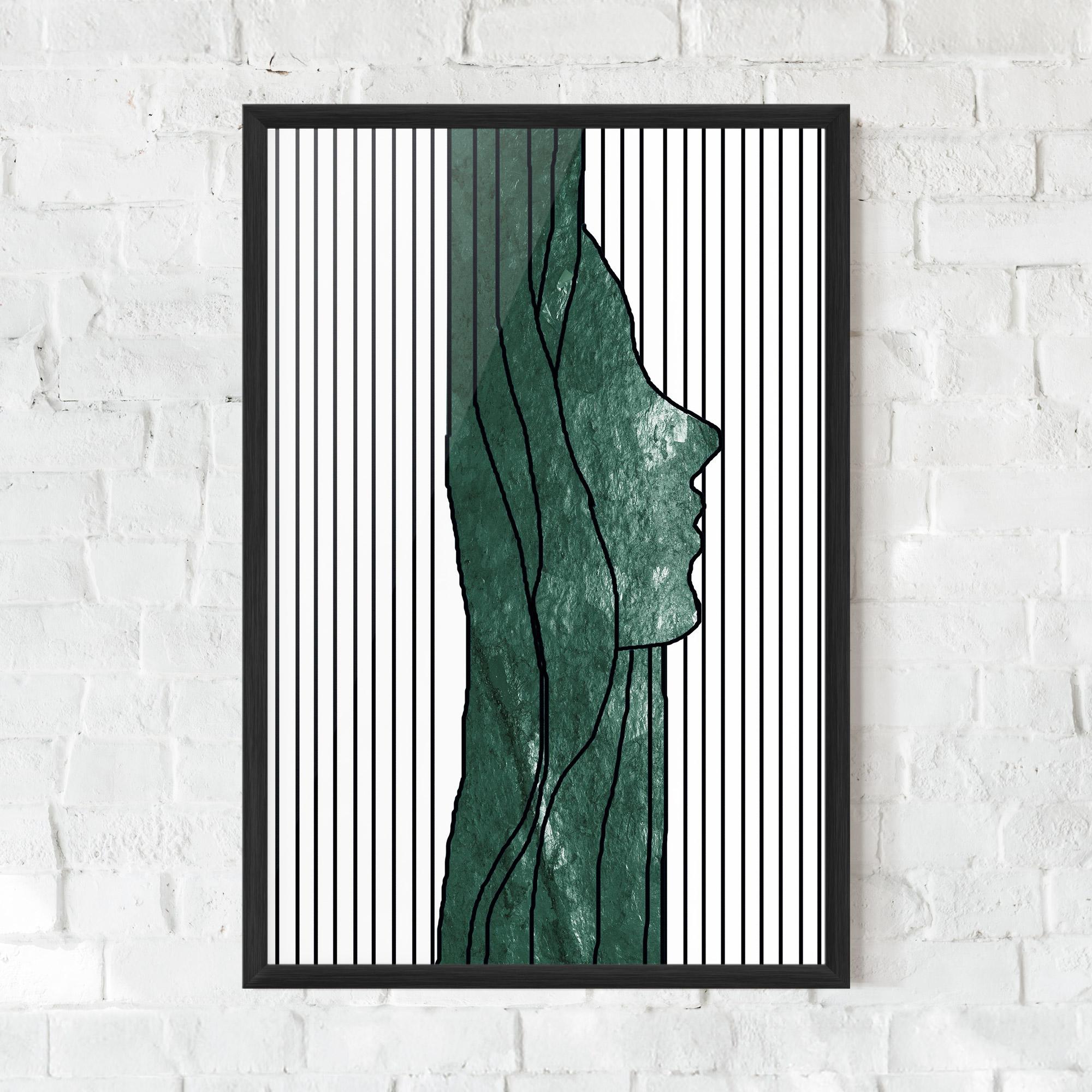 Gerahmte Poster Abstract Green Face mockup 0