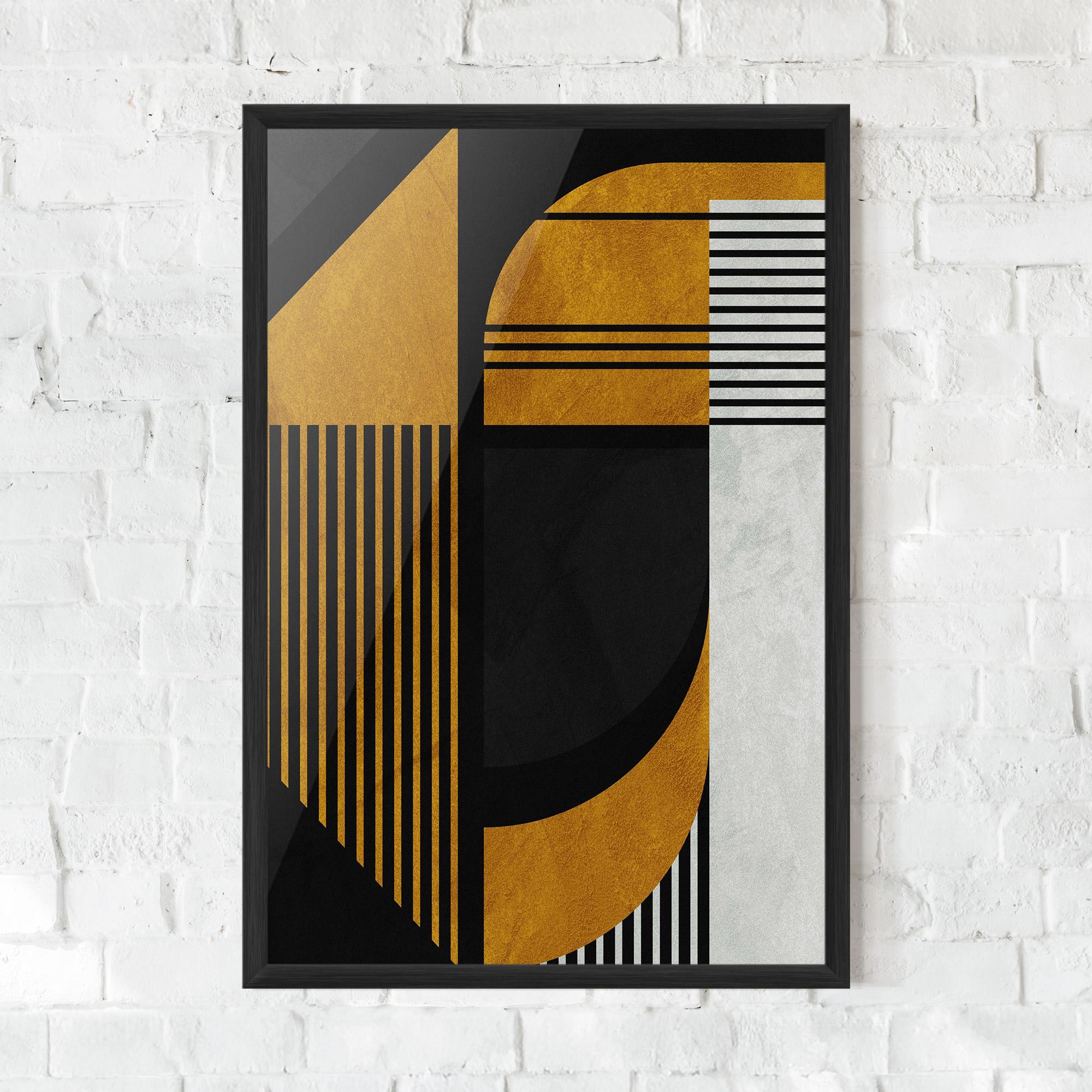 Gerahmte Poster Black Lines On Gold mockup 0