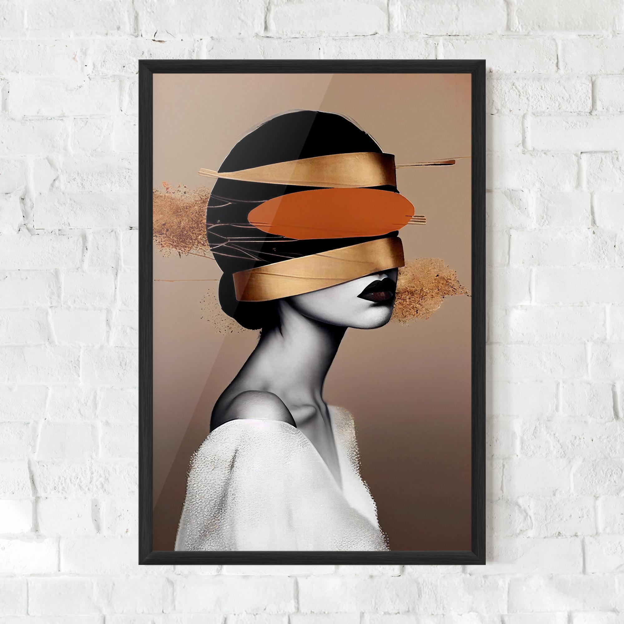 Gerahmte Poster Woman With Gold Lines mockup 0