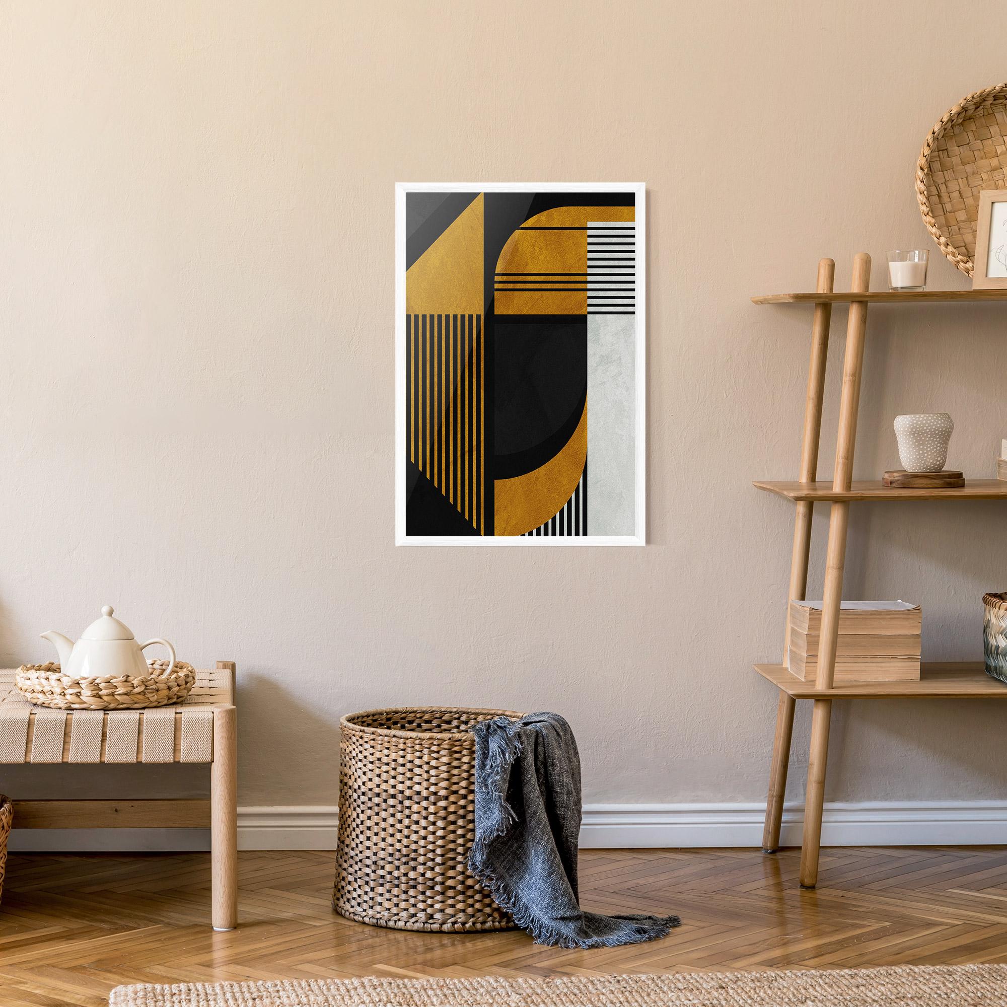 Gerahmte Poster Black Lines On Gold mockup 9