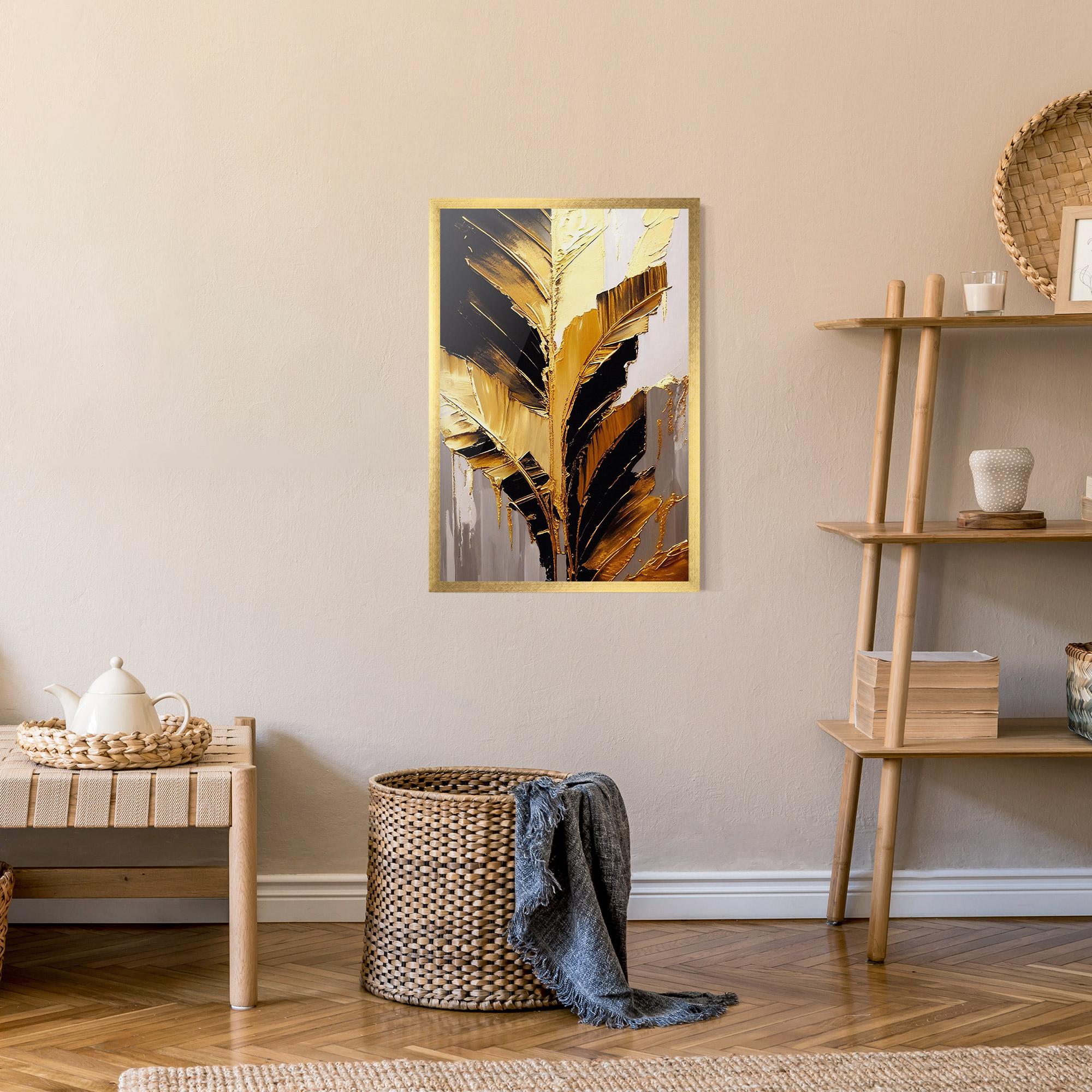 Gerahmte Poster Balck With Gold Leafs mockup 9