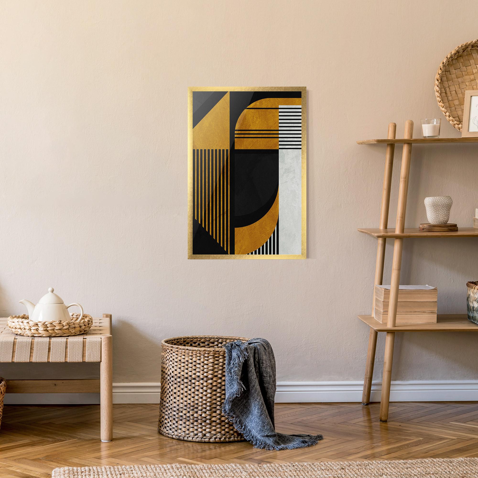 Gerahmte Poster Black Lines On Gold mockup 9