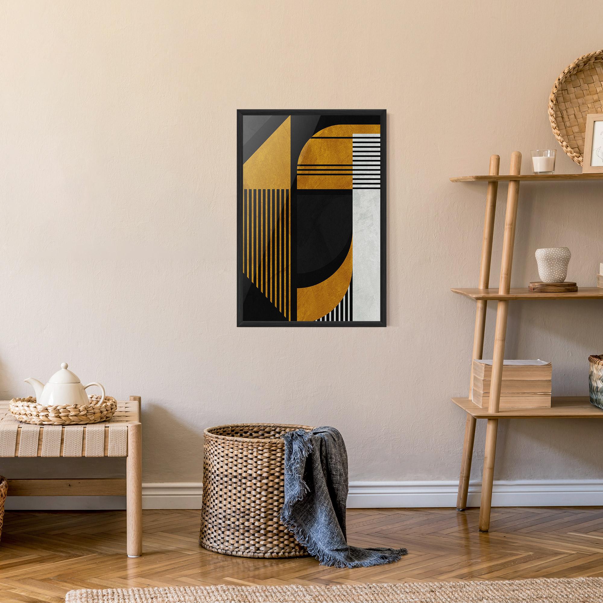 Gerahmte Poster Black Lines On Gold mockup 9