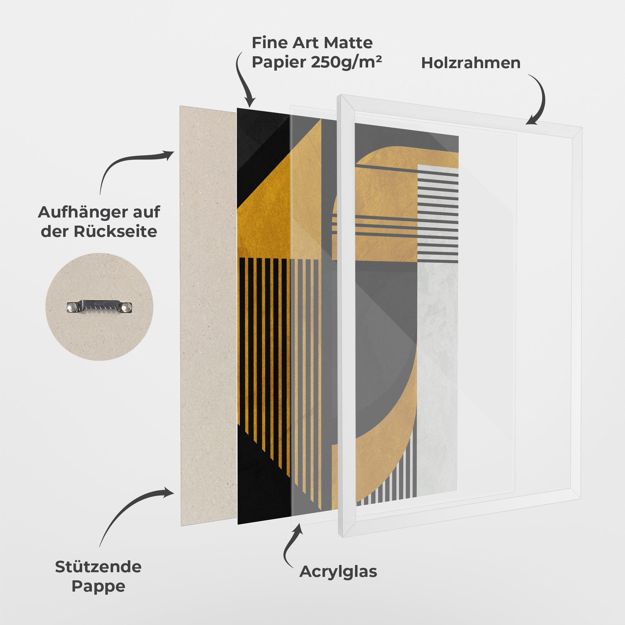 Gerahmte Poster Black Lines On Gold mockup 1