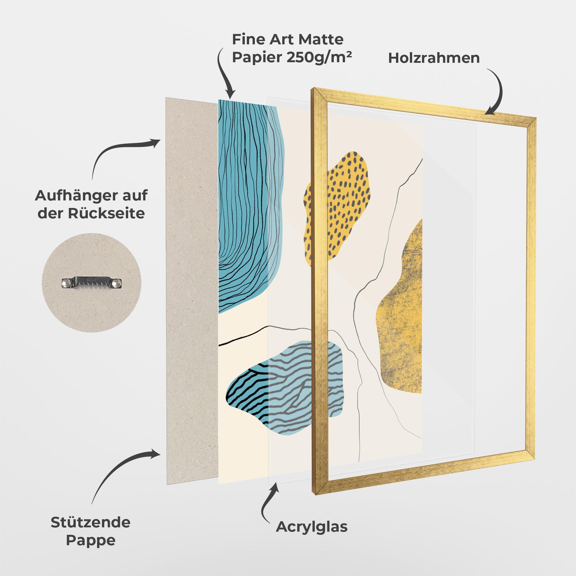 Gerahmte Poster Abstract Lines On Blue mockup 1