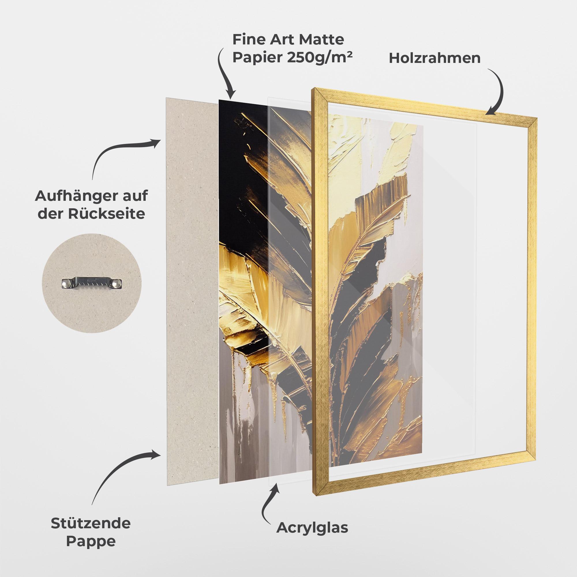 Gerahmte Poster Balck With Gold Leafs mockup 1