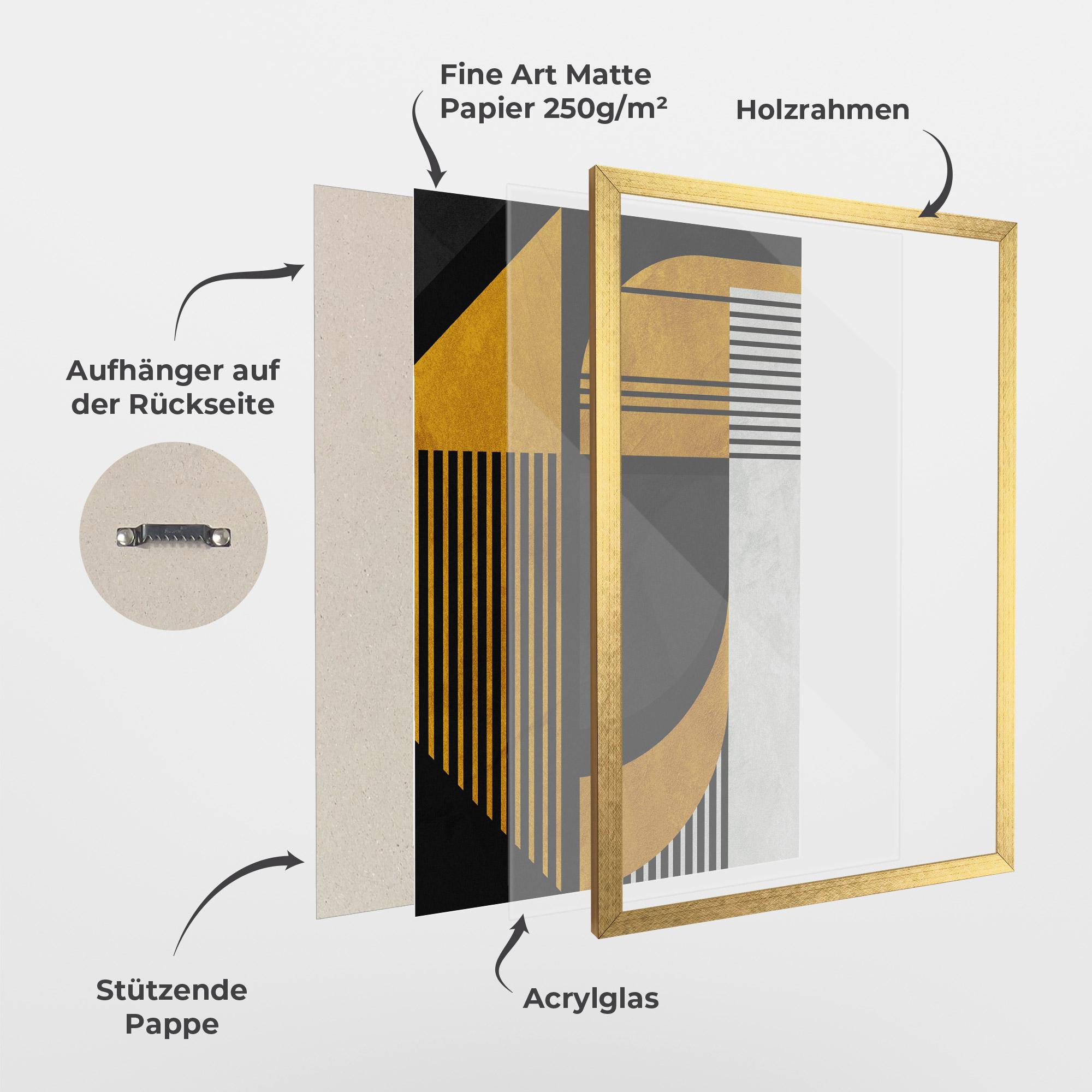 Gerahmte Poster Black Lines On Gold mockup 1
