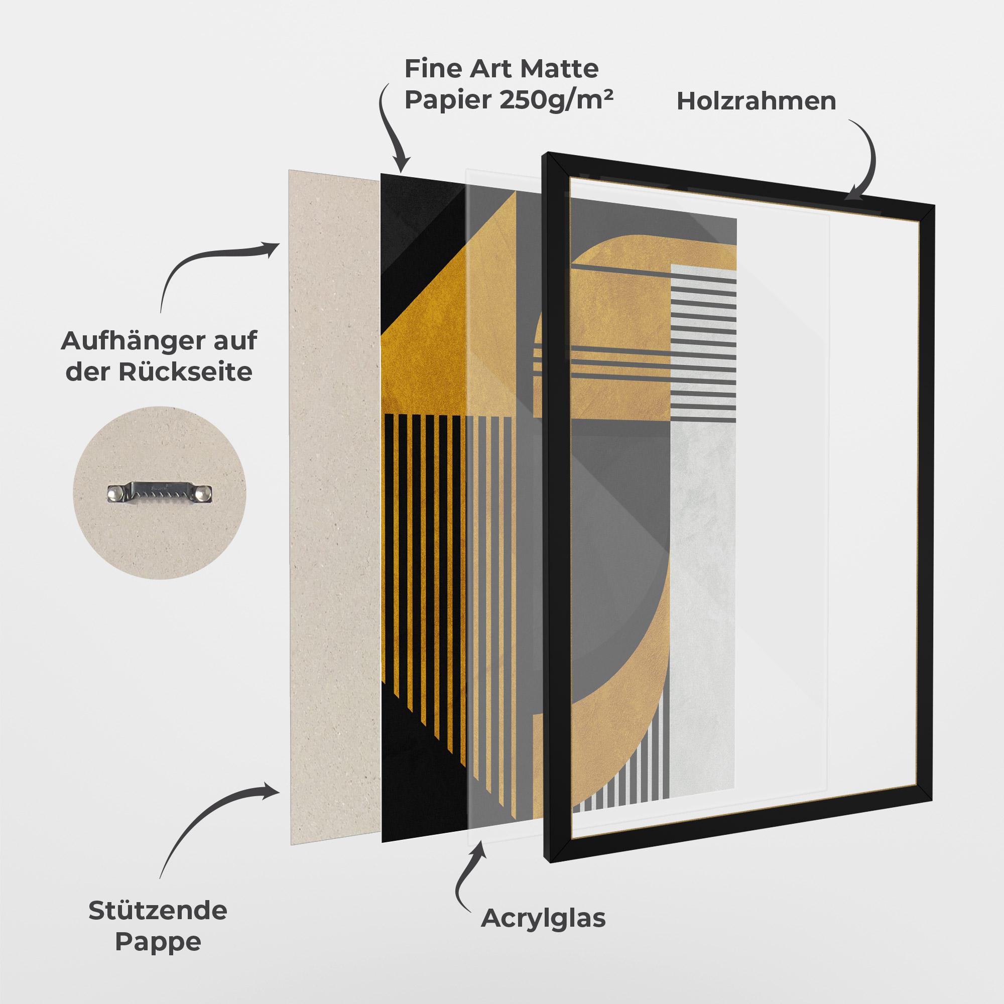 Gerahmte Poster Black Lines On Gold mockup 1