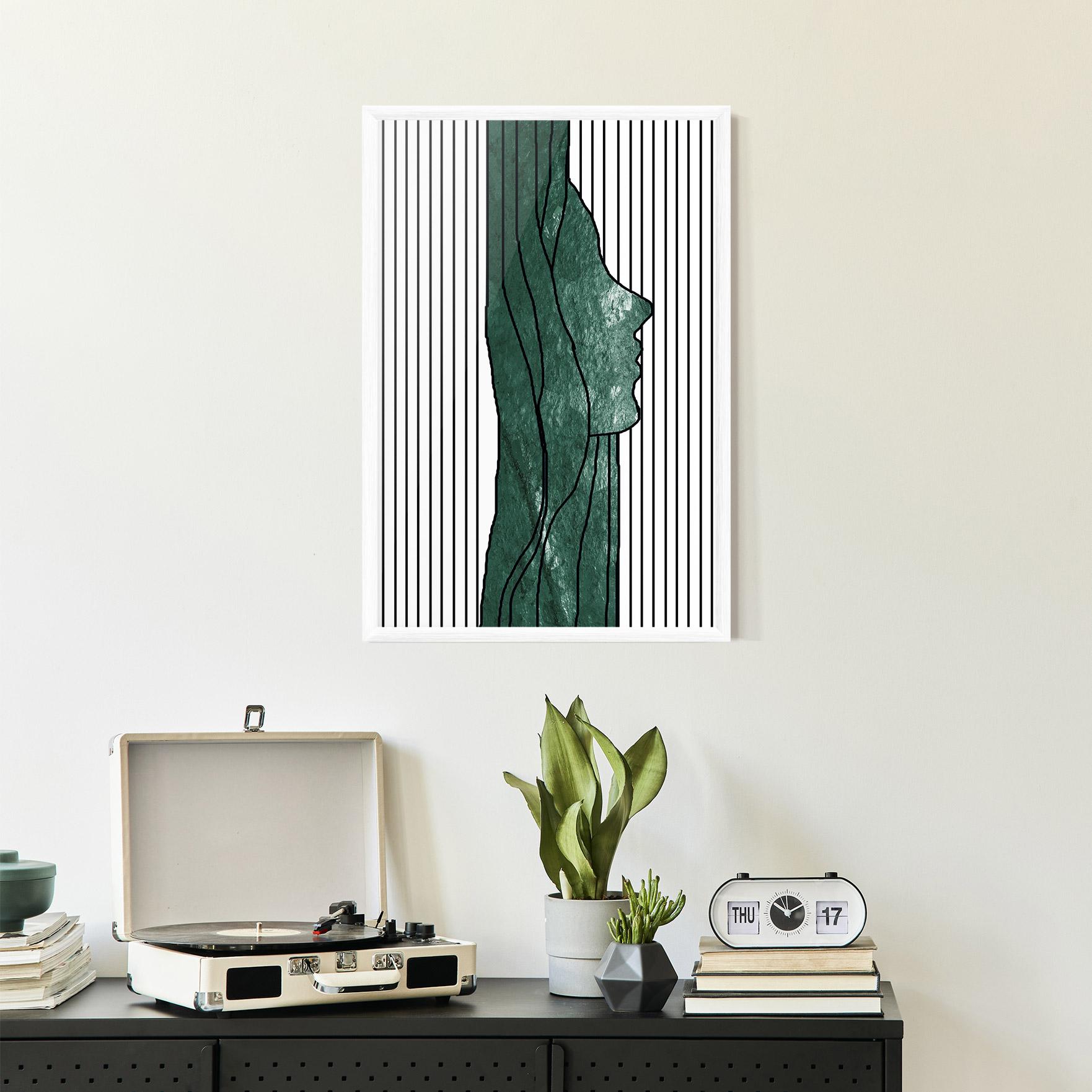 Gerahmte Poster Abstract Green Face mockup 2