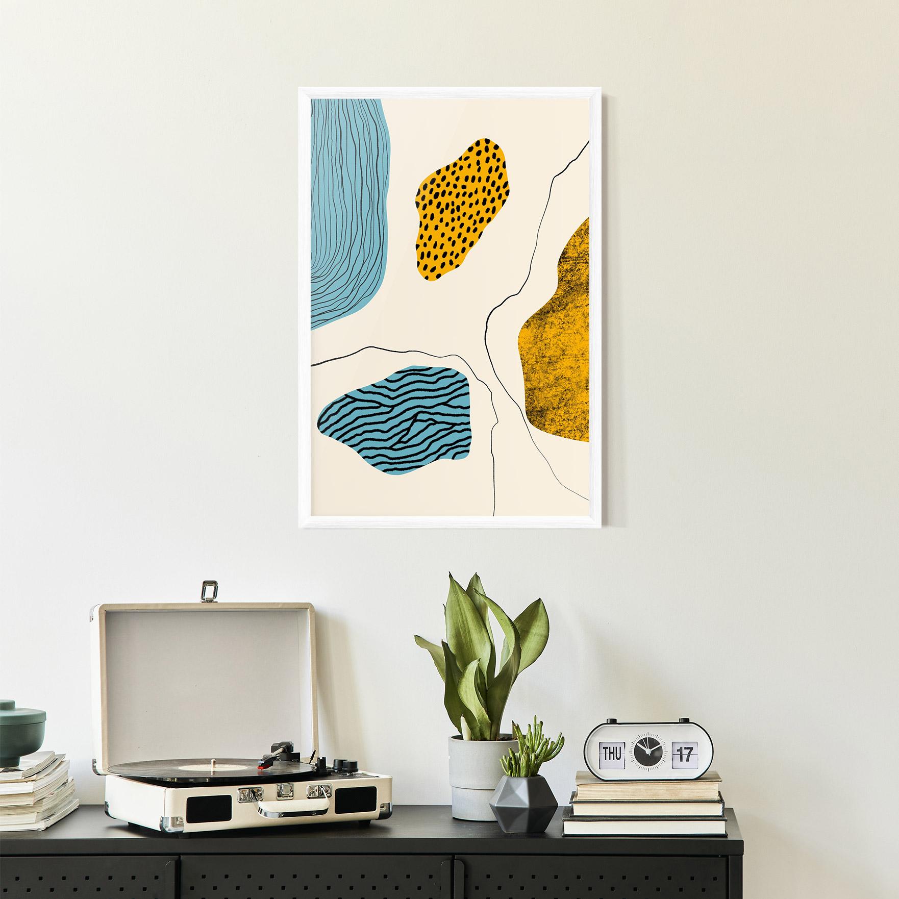 Gerahmte Poster Abstract Lines On Blue mockup 2