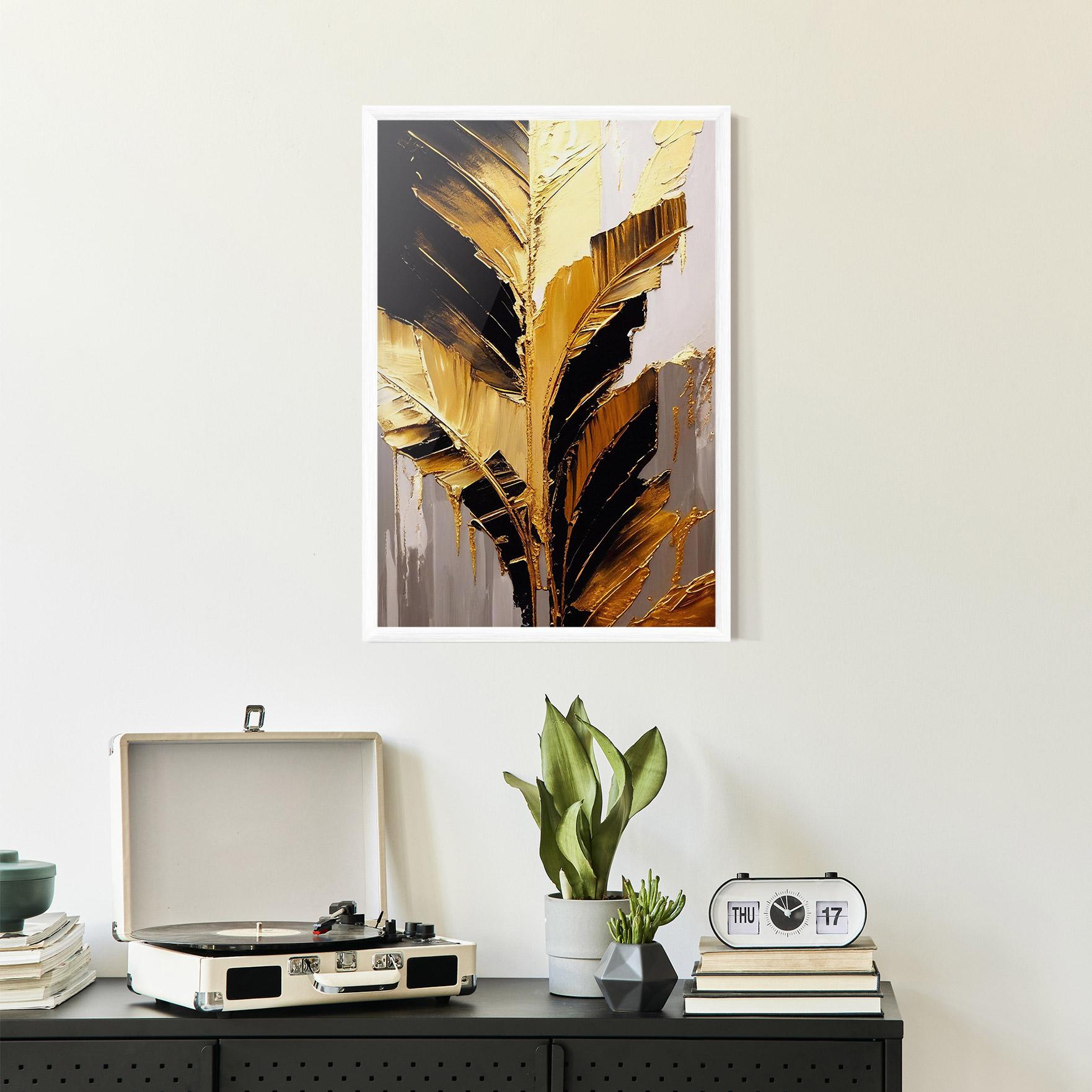 Gerahmte Poster Balck With Gold Leafs mockup 2